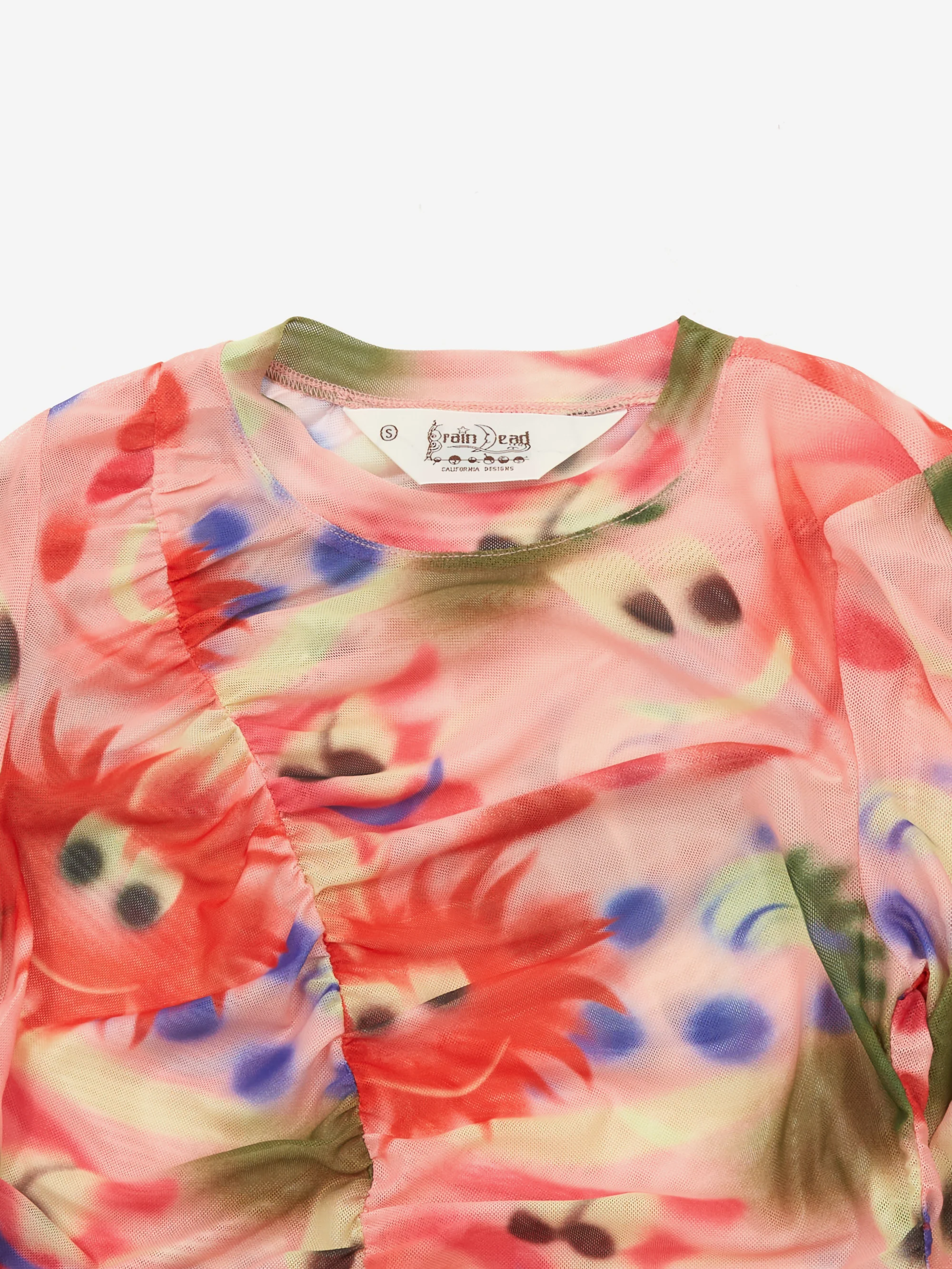 Brain Dead Alexis Ruched Hyper Mesh Long Sleeve Top - Pink Multi - Image 6