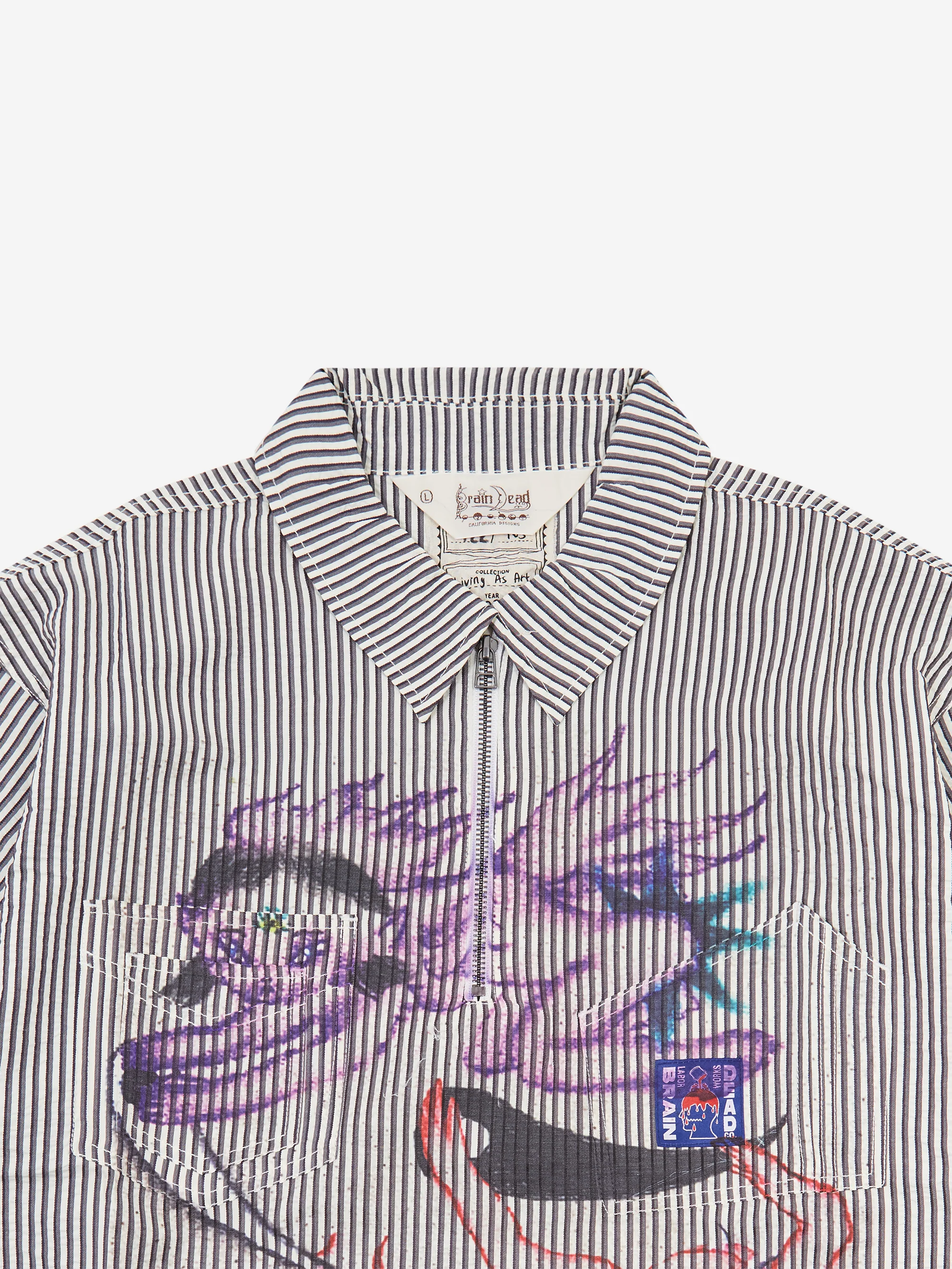 Brain Dead Angel Striped Half Zip Work Shirt - Natural - Image 2