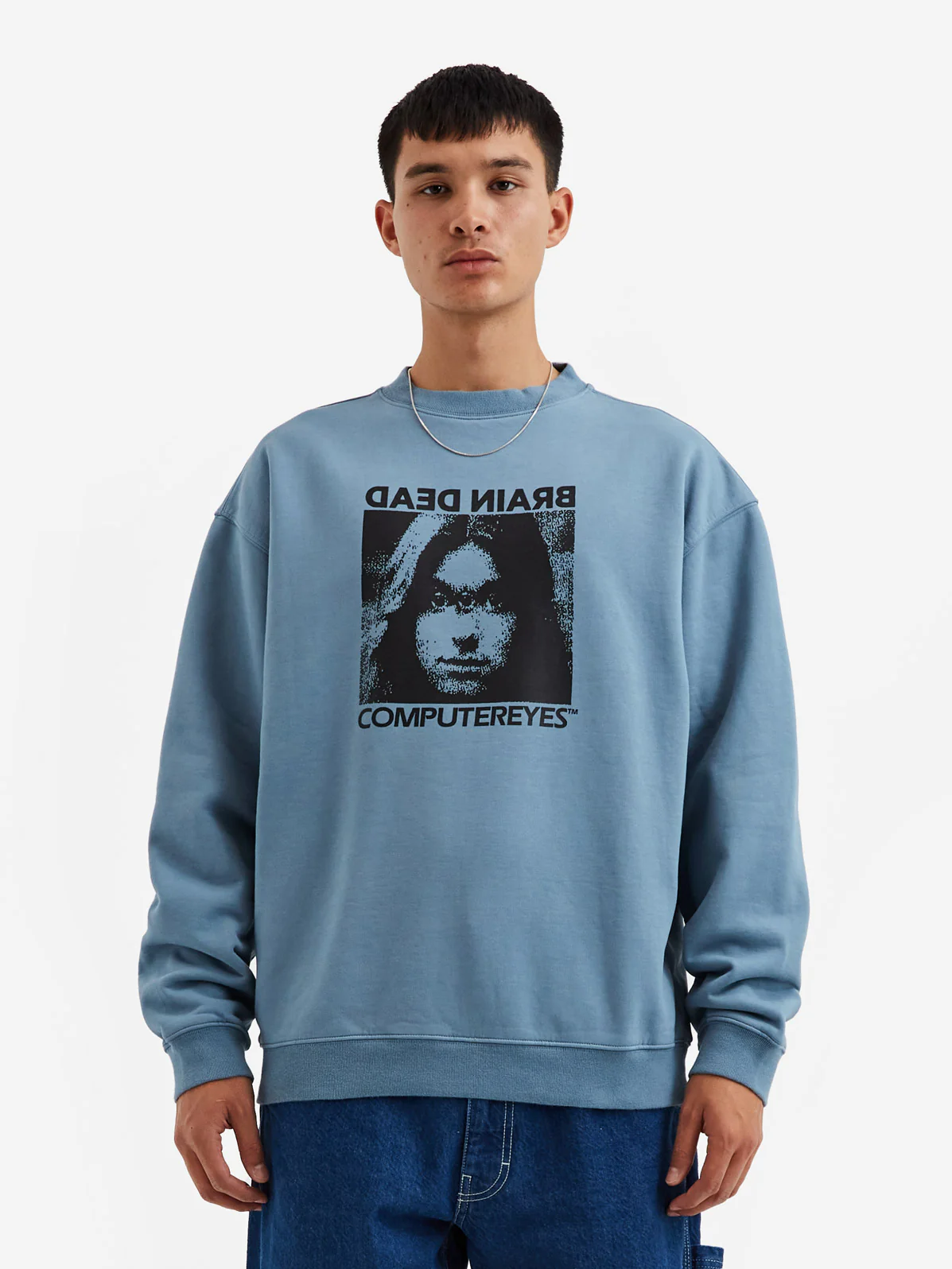 Brain Dead Computer Eyes Crewneck Sweatshirt - Light Blue - Image 2