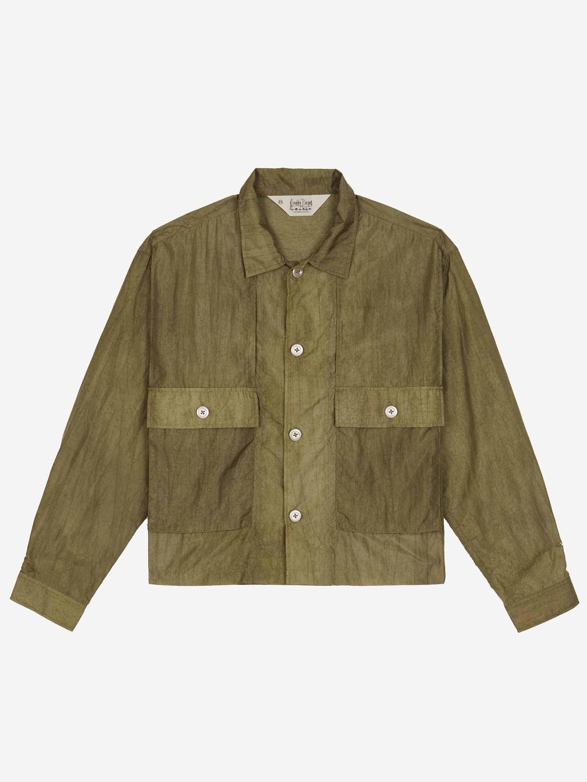 Brain Dead Cropped Nylon Button Up Shirt - Army