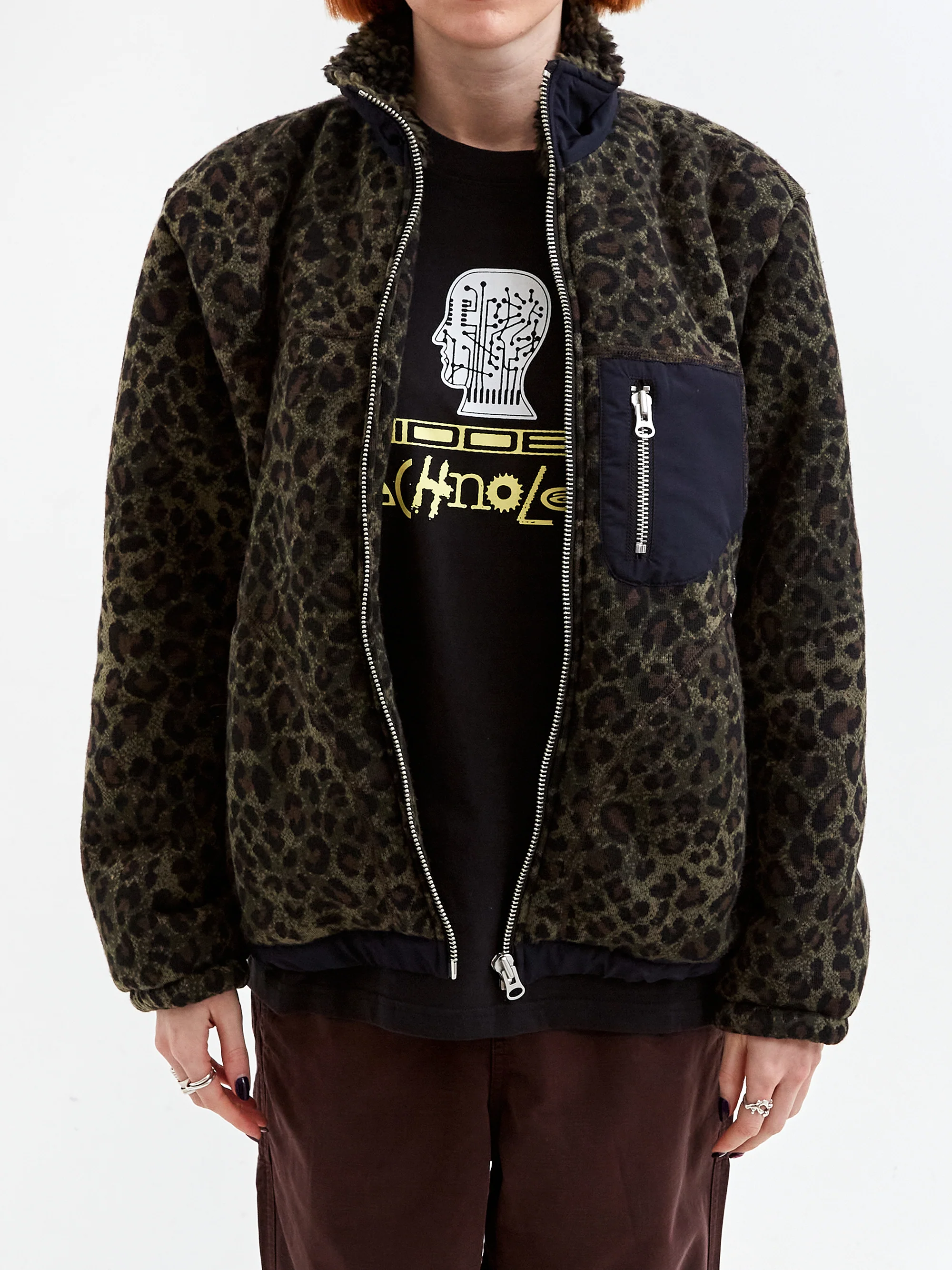 Brain Dead Leopard Reverse Sherpa Jacket W - Olive - Image 2