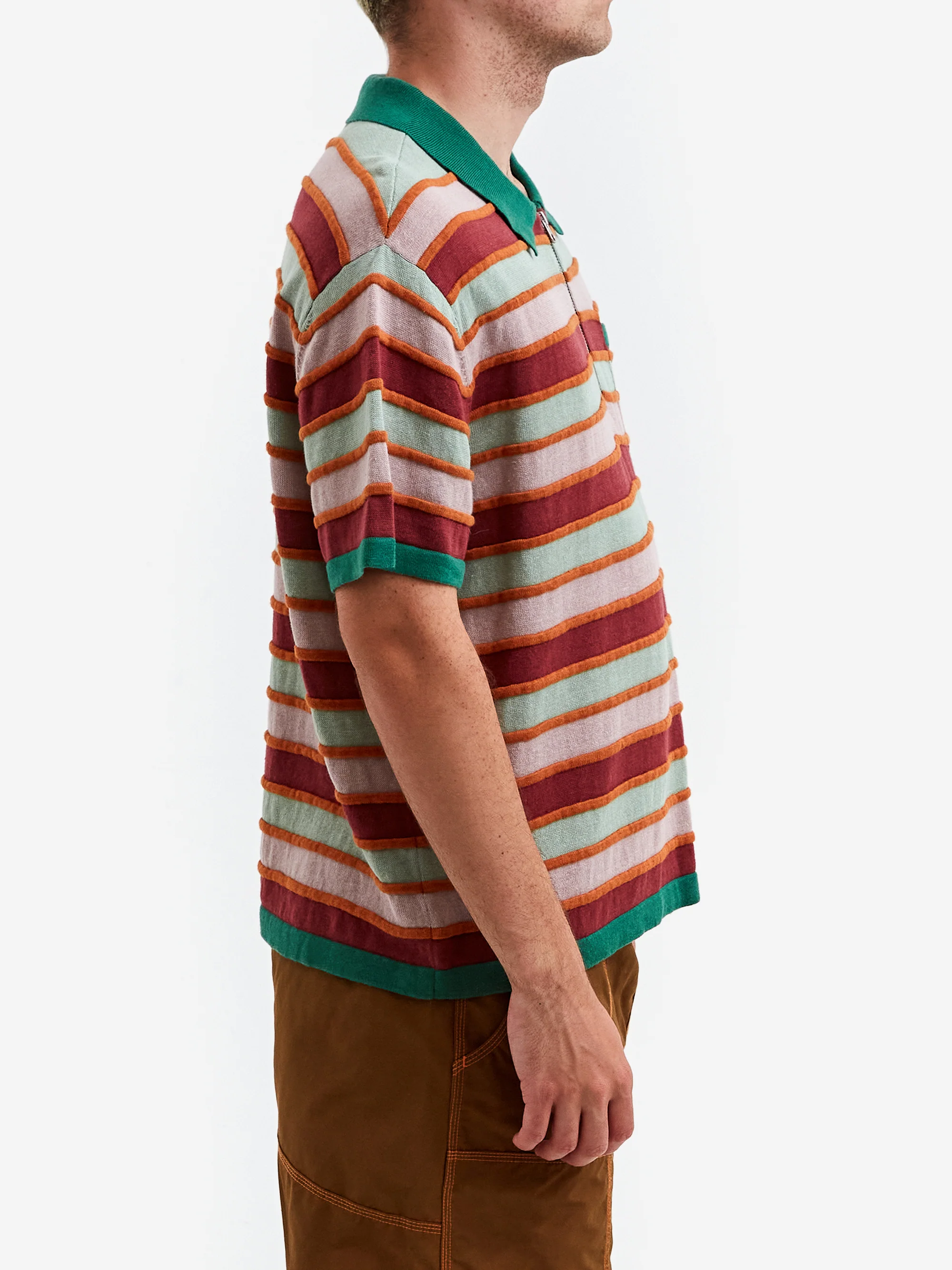 Brain Dead Lifted Stripe Half Zip Shirt - Red Multi - Image 5