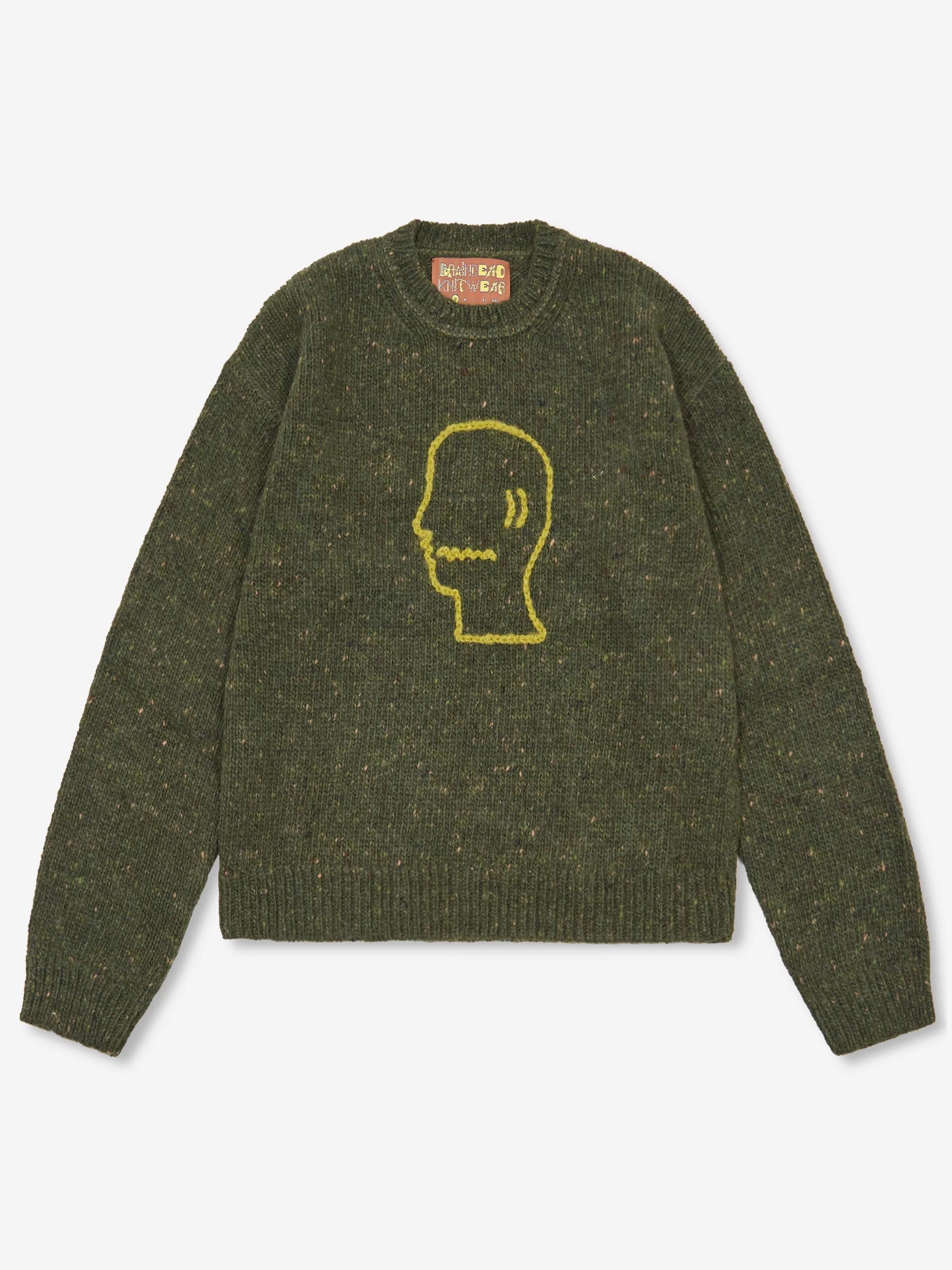 Brain Dead Logohead Alpaca Crewneck Sweater - Forest Green