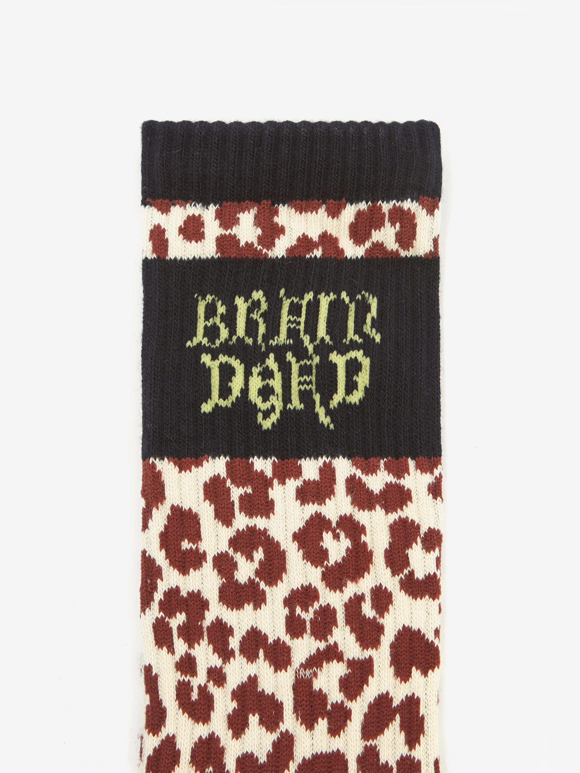 Brain Dead Paneled Logo Crew Socks W -  Maroon Leopard/Navy - Image 2