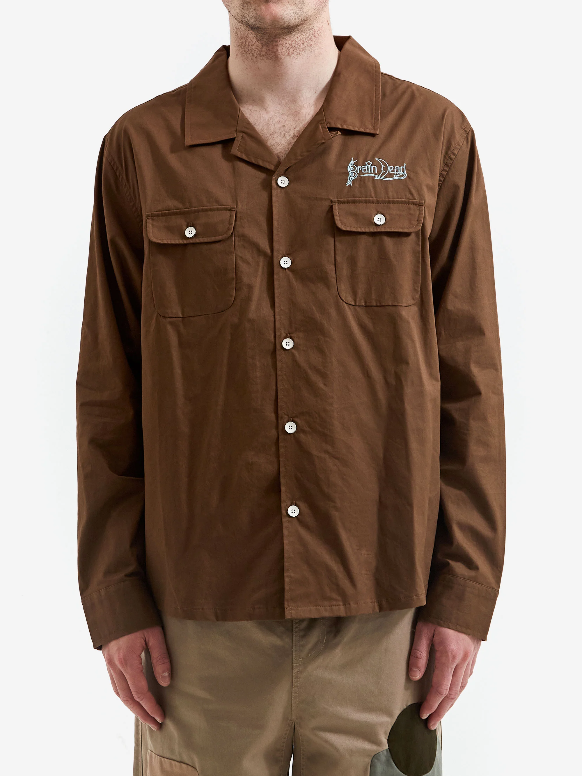 Brain Dead Poplin Camp Collar Shirt - Chocolate - Image 2