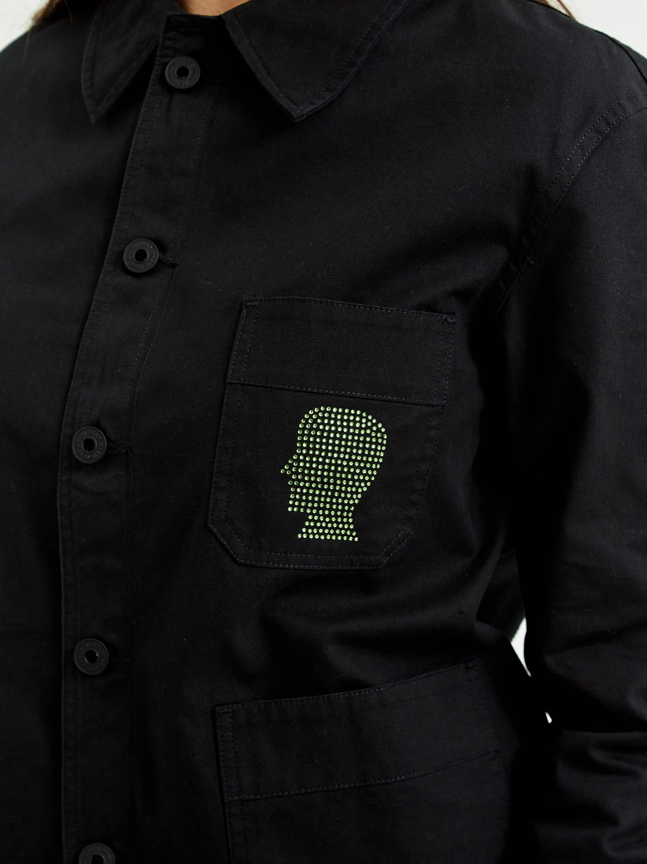 Brain Dead Squirrel Rhinestone Chore Coat - Washed Black - Image 4