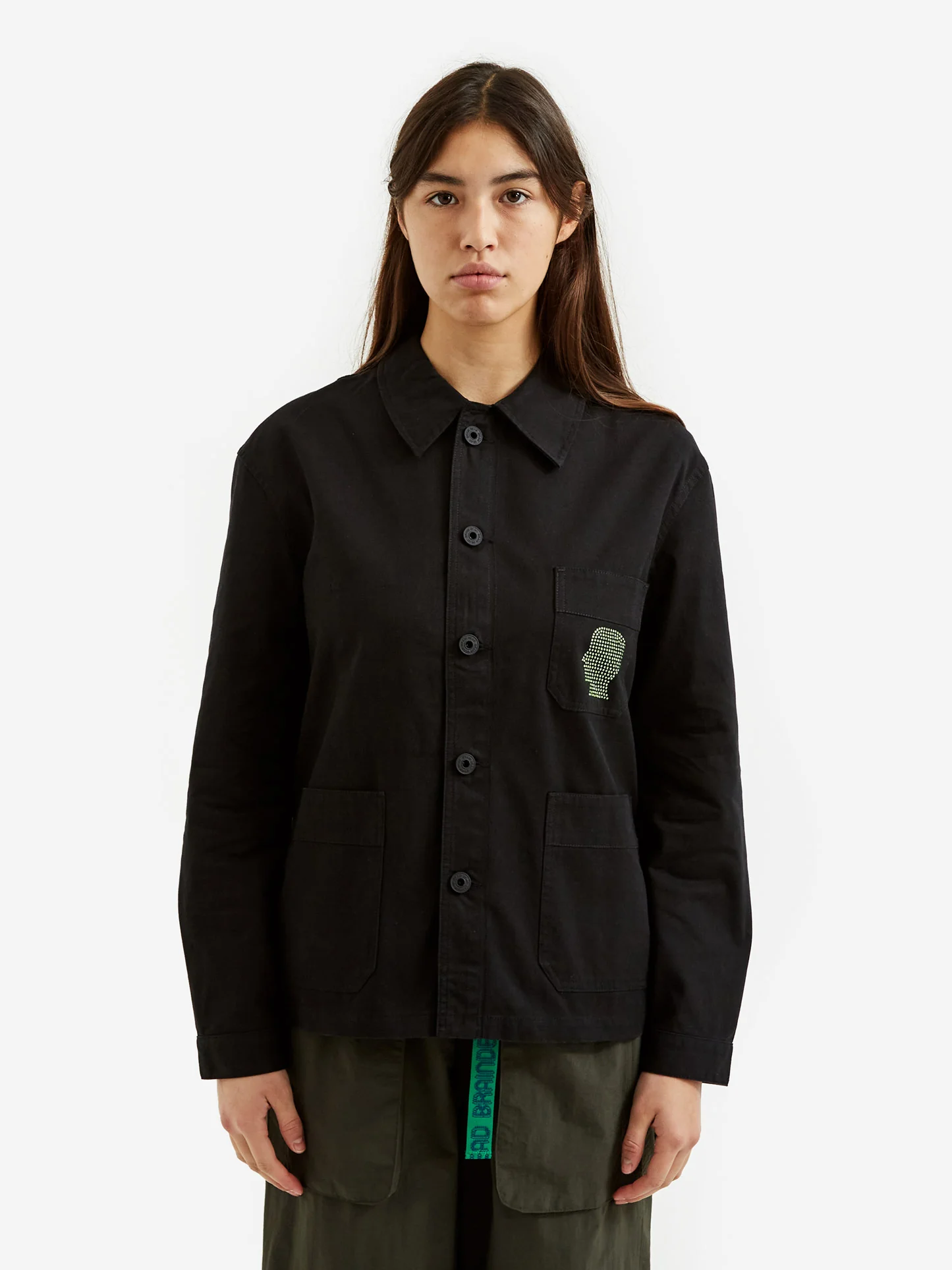 Brain Dead Squirrel Rhinestone Chore Coat - Washed Black - Image 5