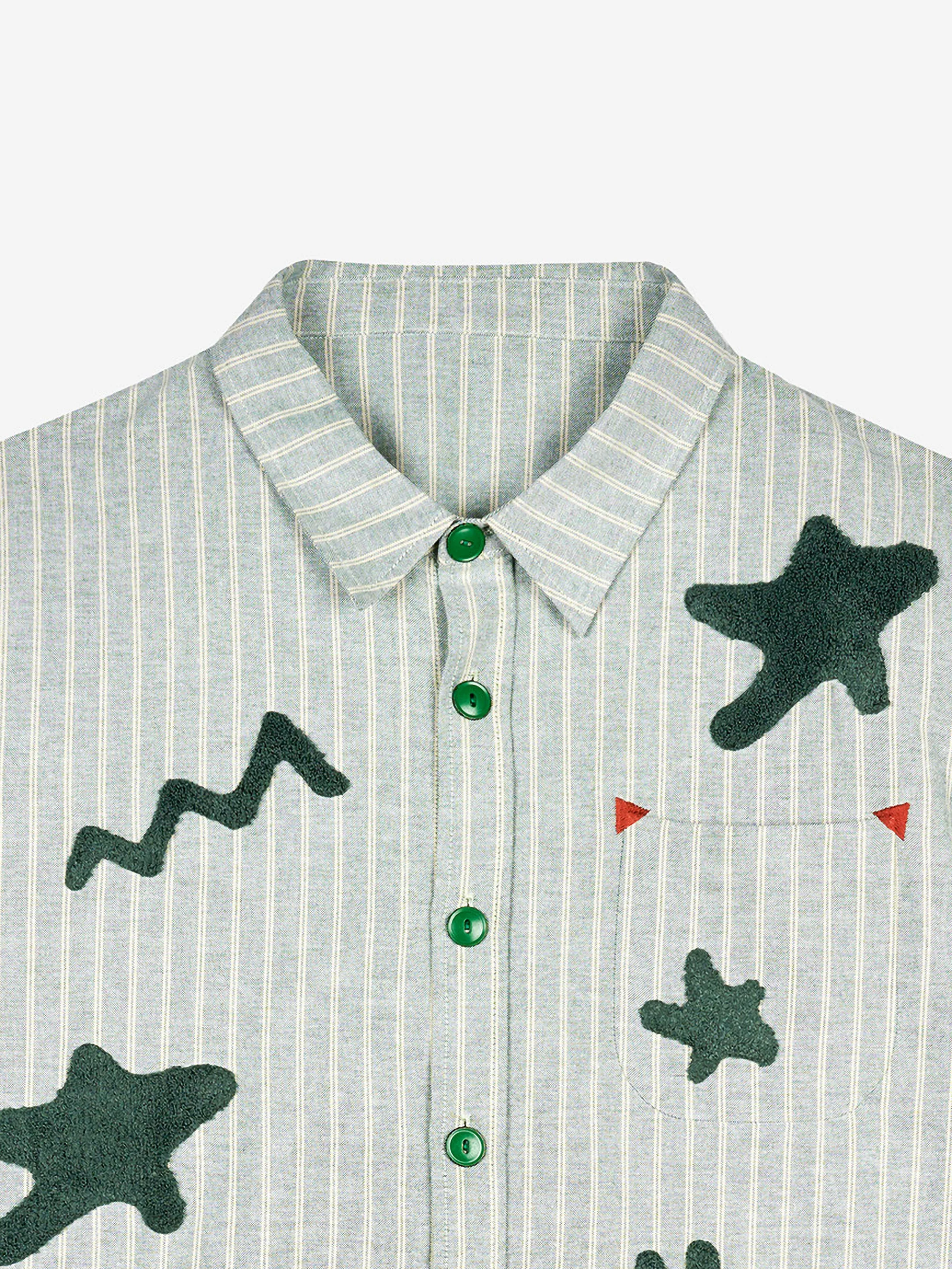 Brain Dead Striped Chenille Symbol Button Up Shirt - Green - Image 3
