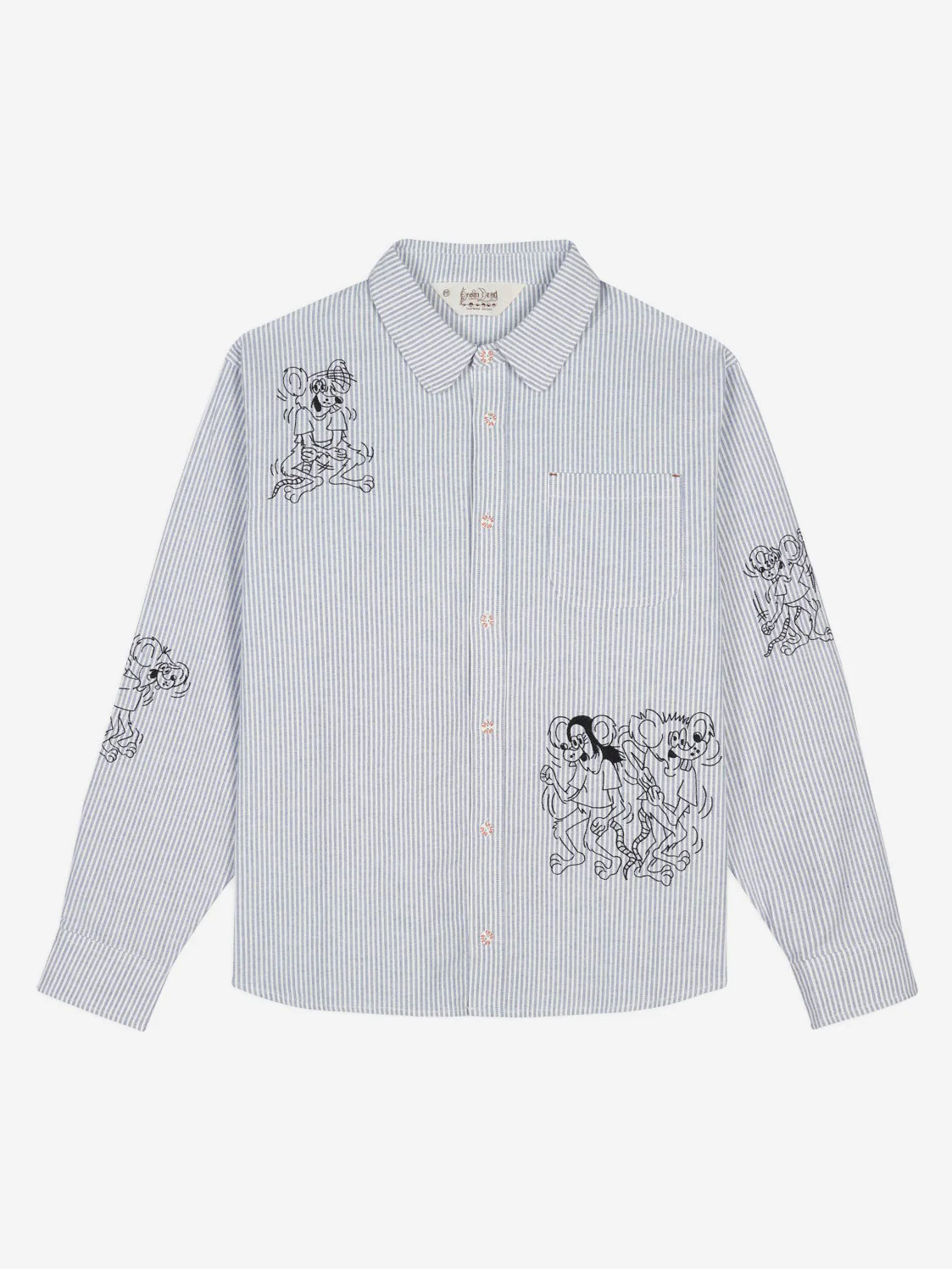 Brain Dead Striped Oxford Mouse Button Up Shirt - Blue
