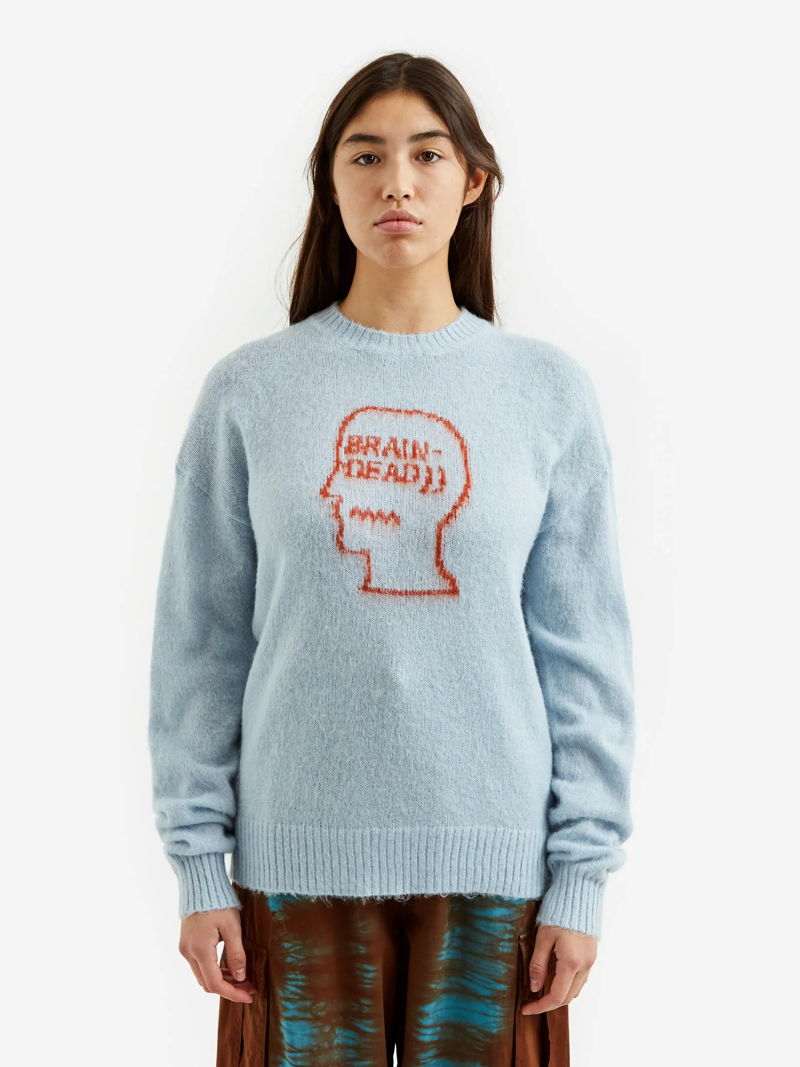 Brain Dead Superfuzz Logohead Crewneck Sweater W - Sky Blue