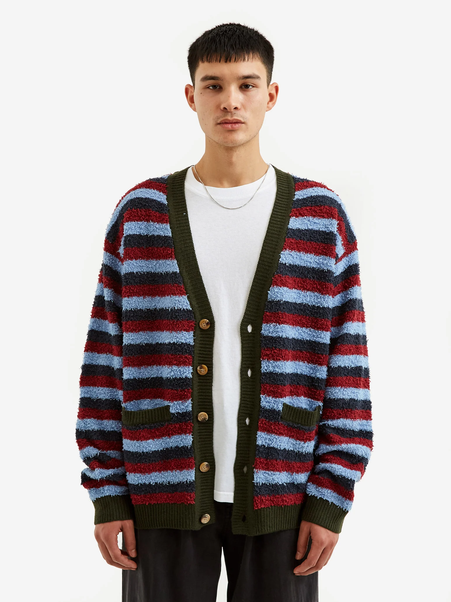 Brain Dead Teddy Fur Striped Cardigan - Blue Multi - Image 2
