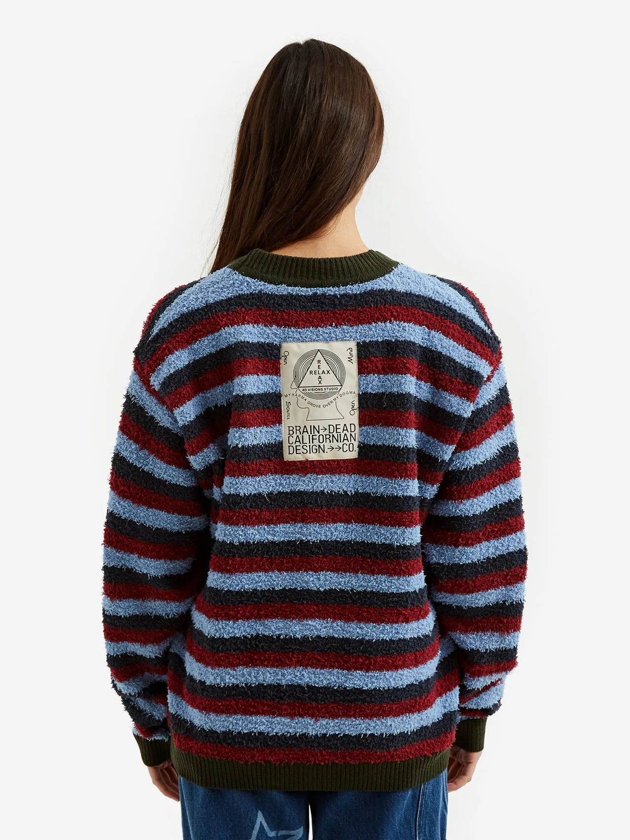 Brain Dead Teddy Fur Striped Cardigan W - Blue Multi - Image 5