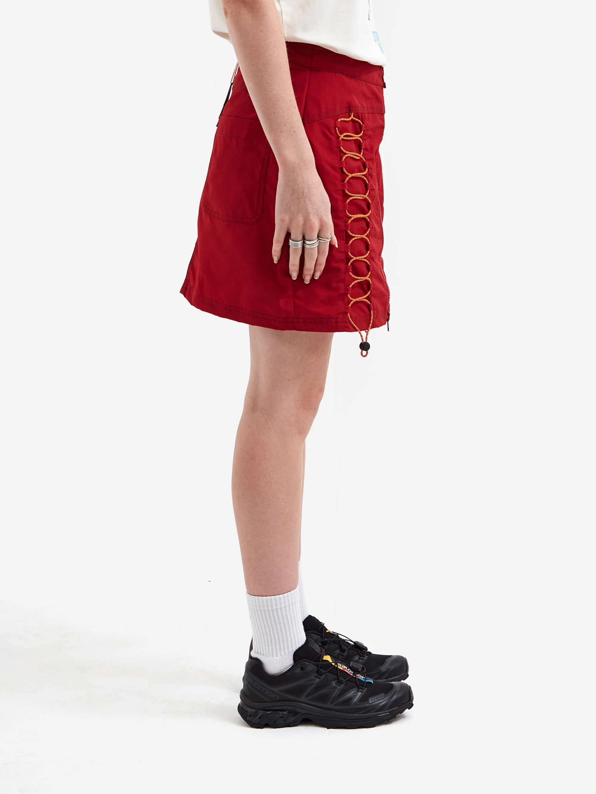 Brain Dead Triple Needle Bungee Zip Mini Skirt - Chili - Image 2