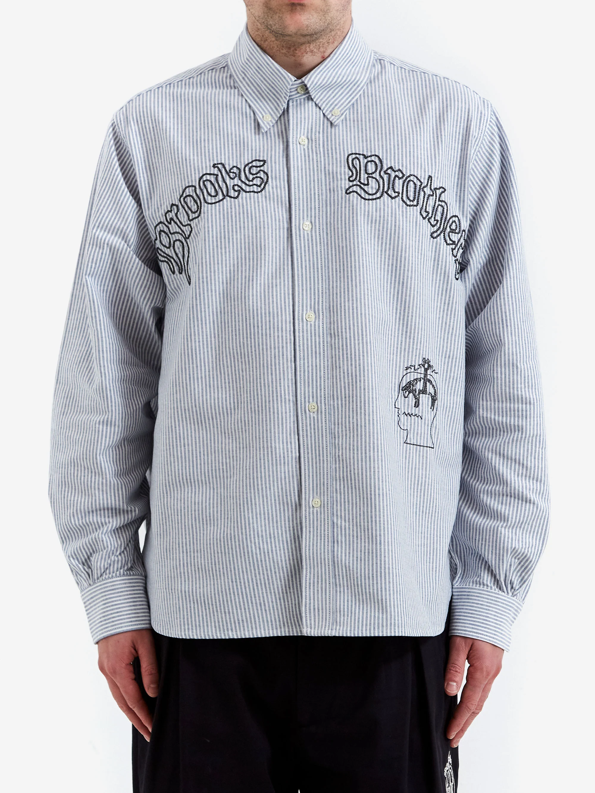 Brain Dead x Brooks Brothers Embroidered Striped Oxford Button - Blue - Image 2