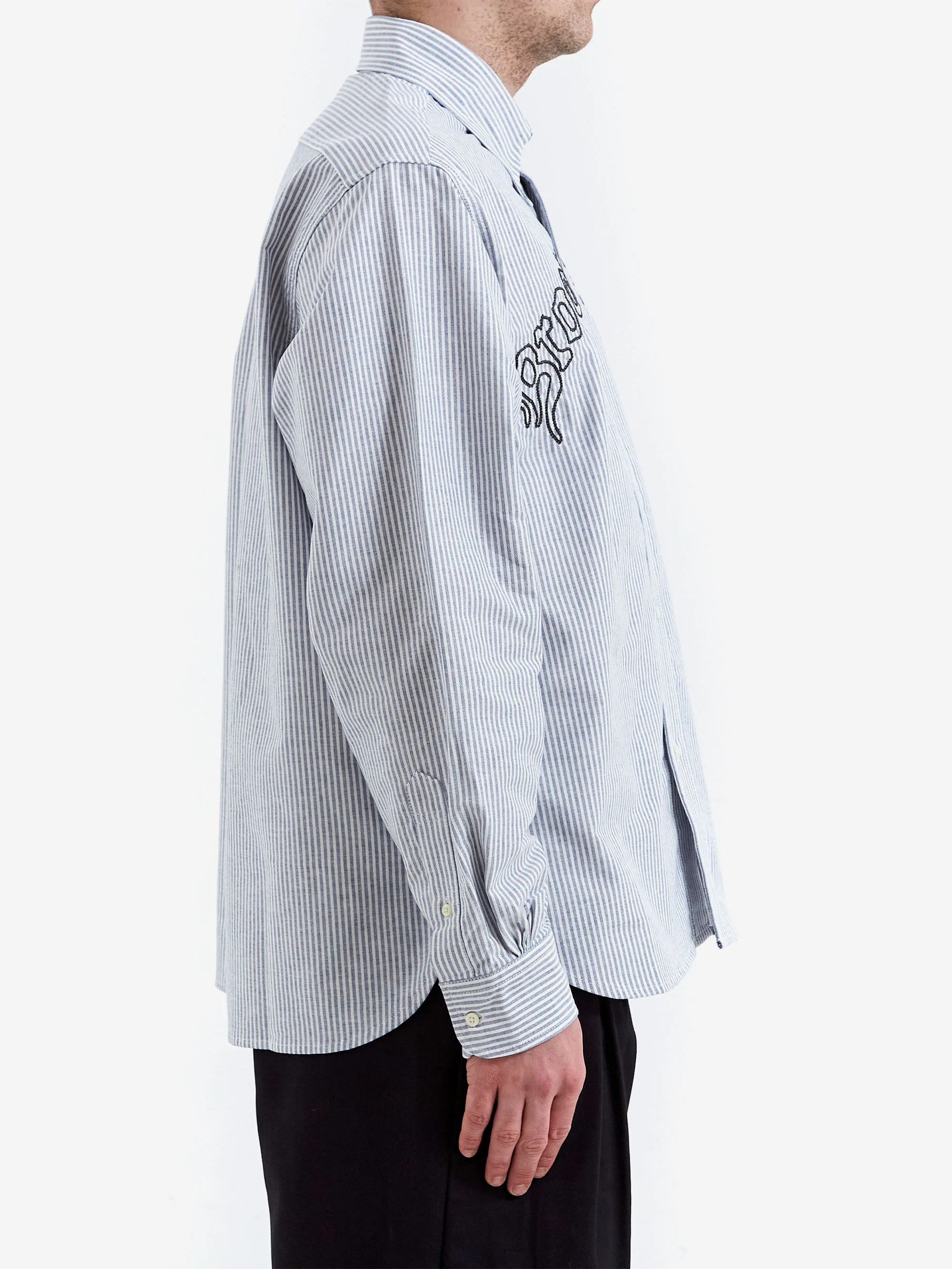 Brain Dead x Brooks Brothers Embroidered Striped Oxford Button - Blue - Image 4
