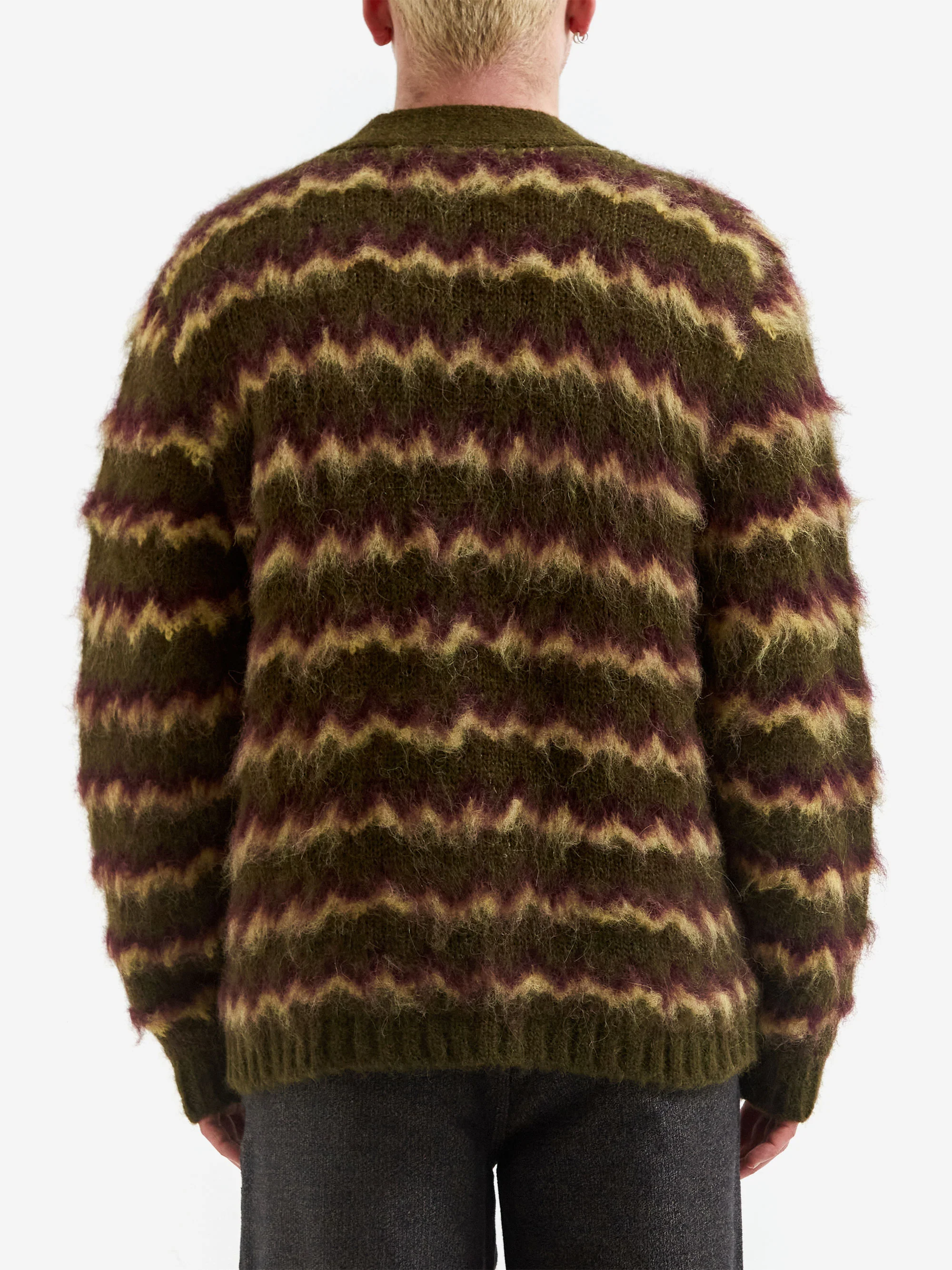 Brain Dead Zig Zag Stripe Cardigan - Olive Multi - Image 6