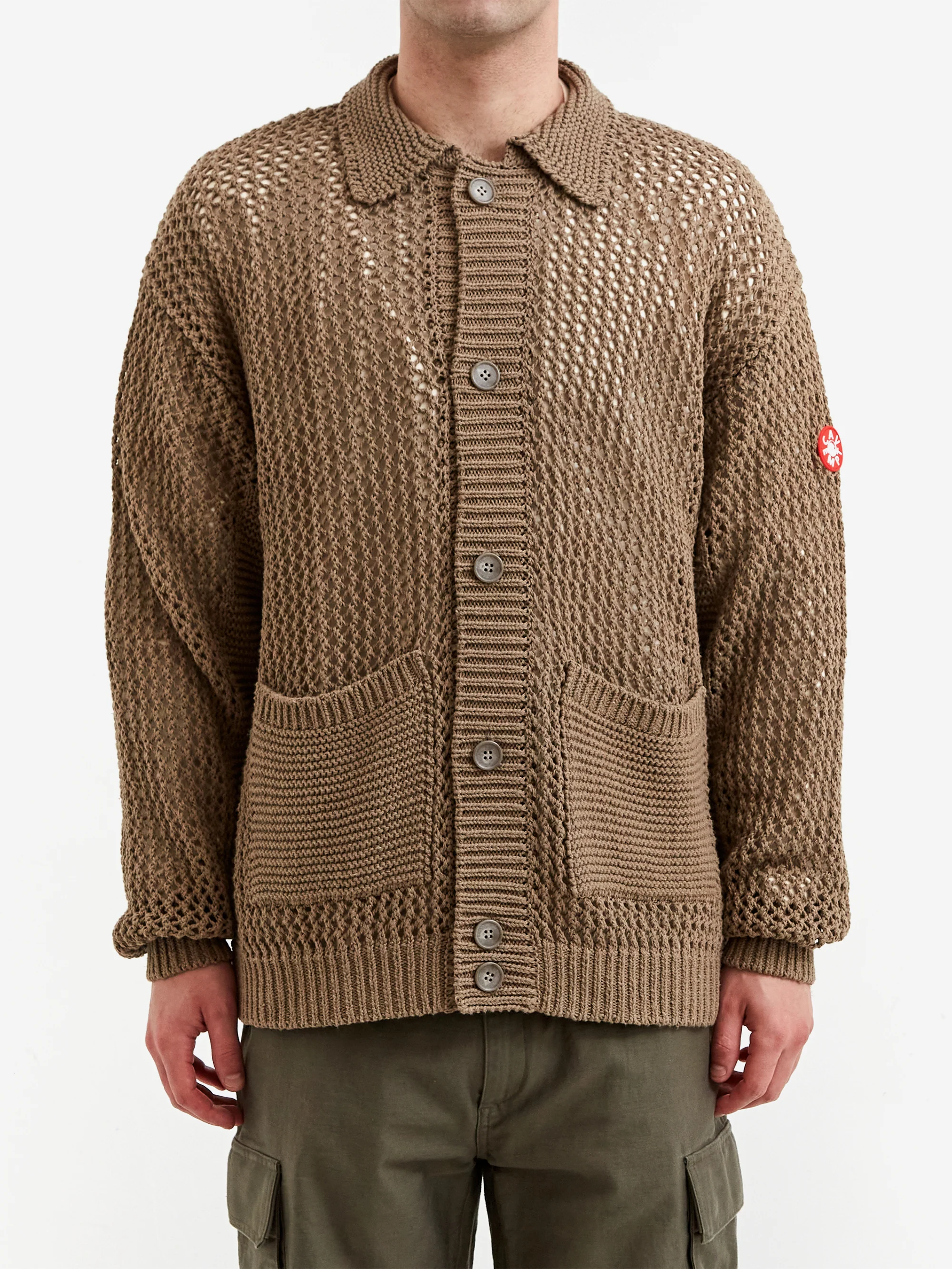 C.E Cav Empt Collared Mesh Knit Cardigan - Khaki - Image 2