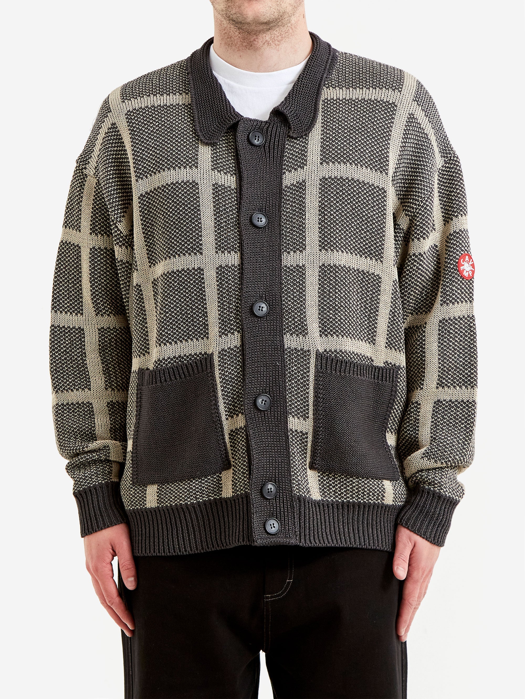 C.E Cav Empt Grid Loose Knit Cardigan - Charcoal - Image 3