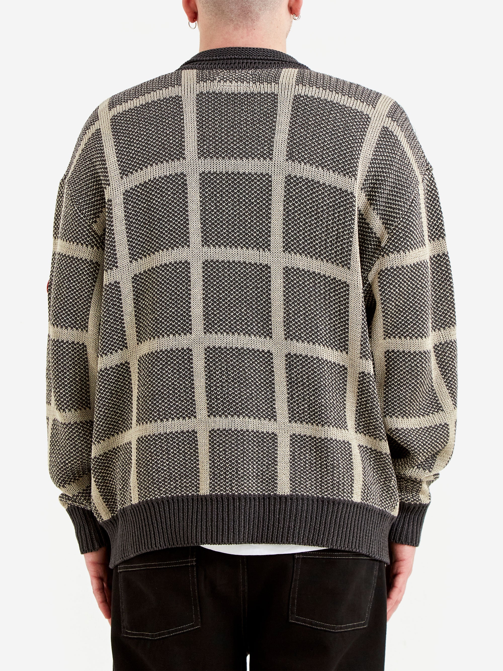 C.E Cav Empt Grid Loose Knit Cardigan - Charcoal - Image 7