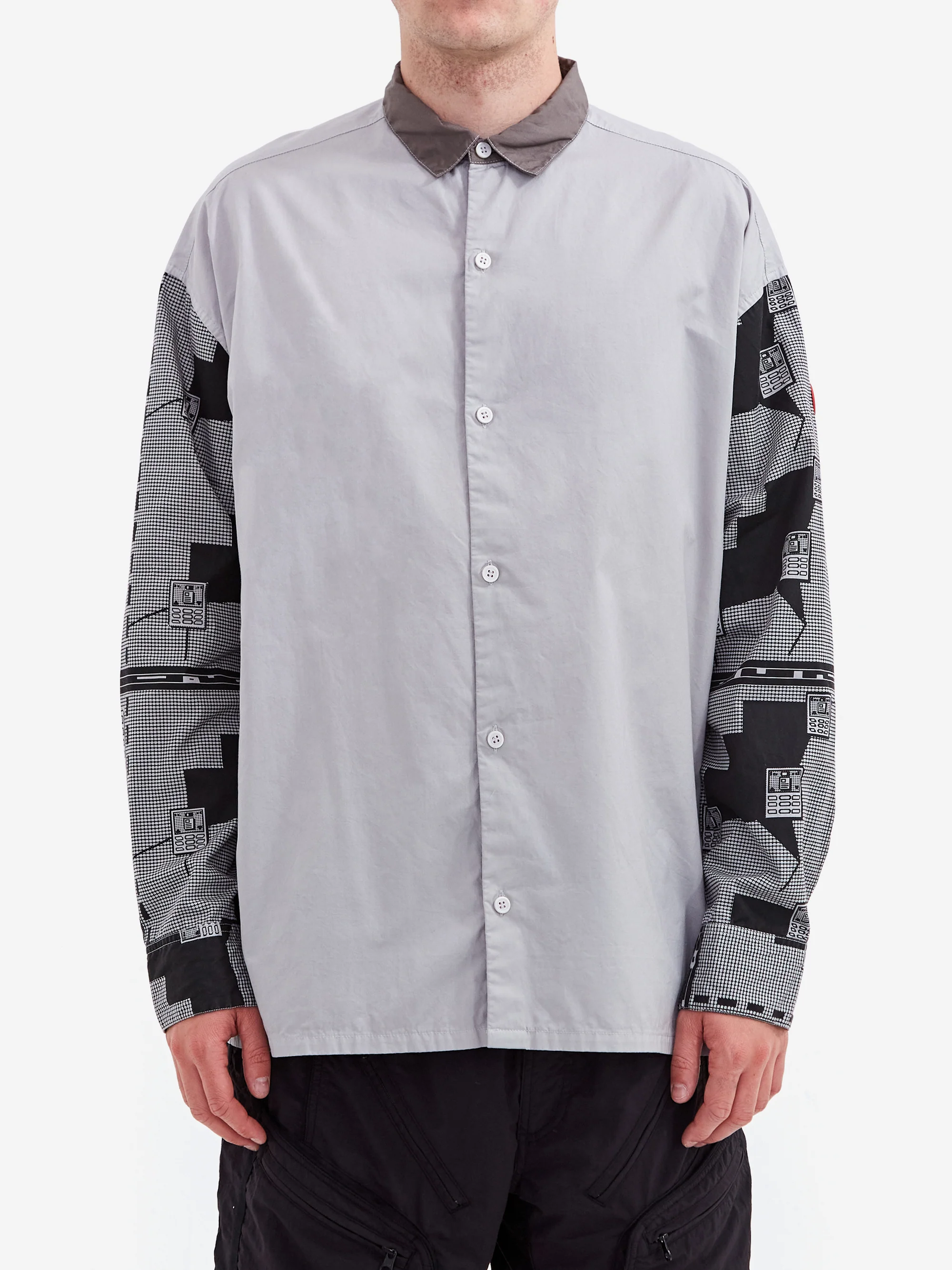C.E Cav Empt Overdye Grid Sleeve Big Shirt - Grey - Image 2