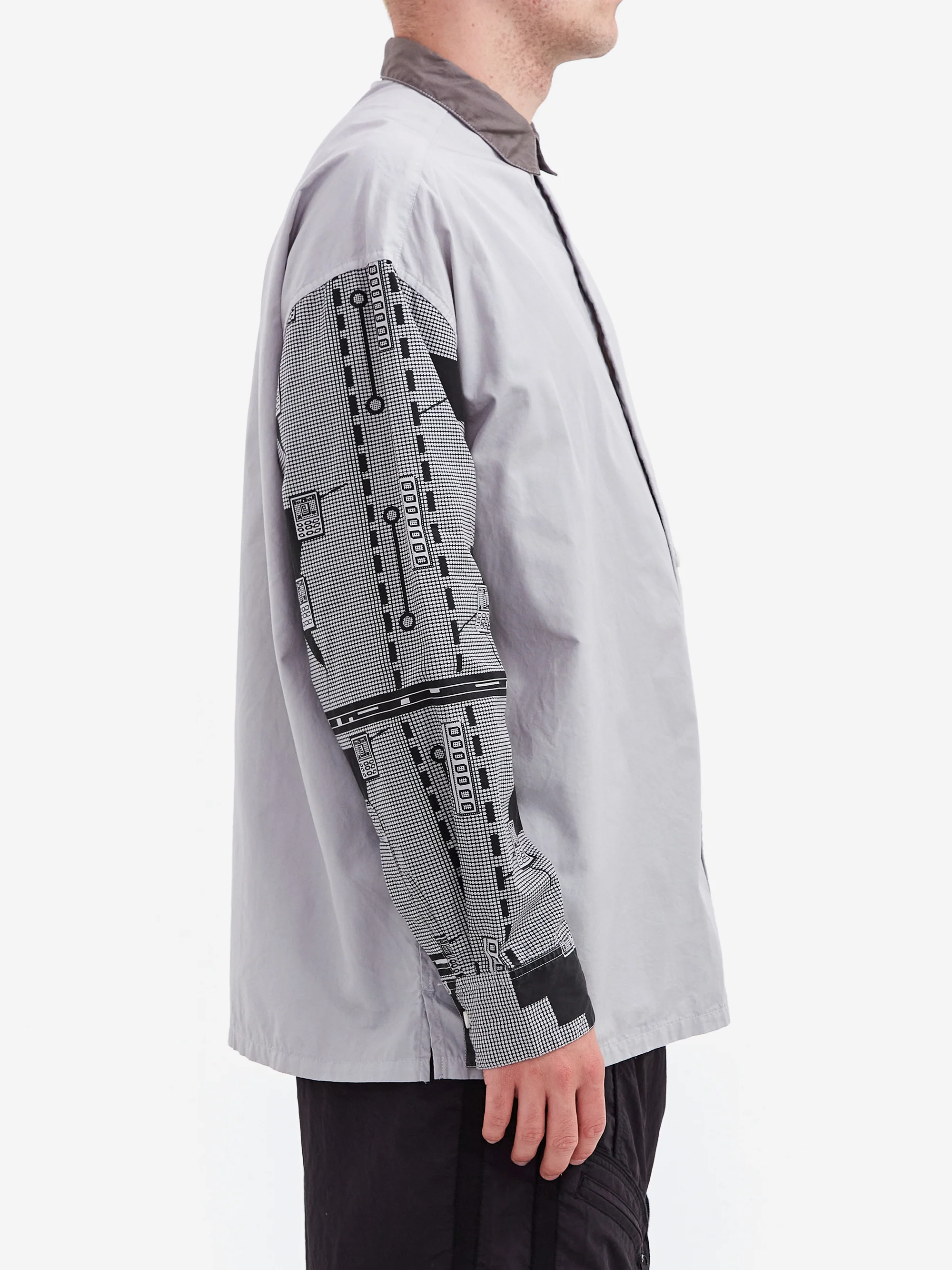 C.E Cav Empt Overdye Grid Sleeve Big Shirt - Grey - Image 5