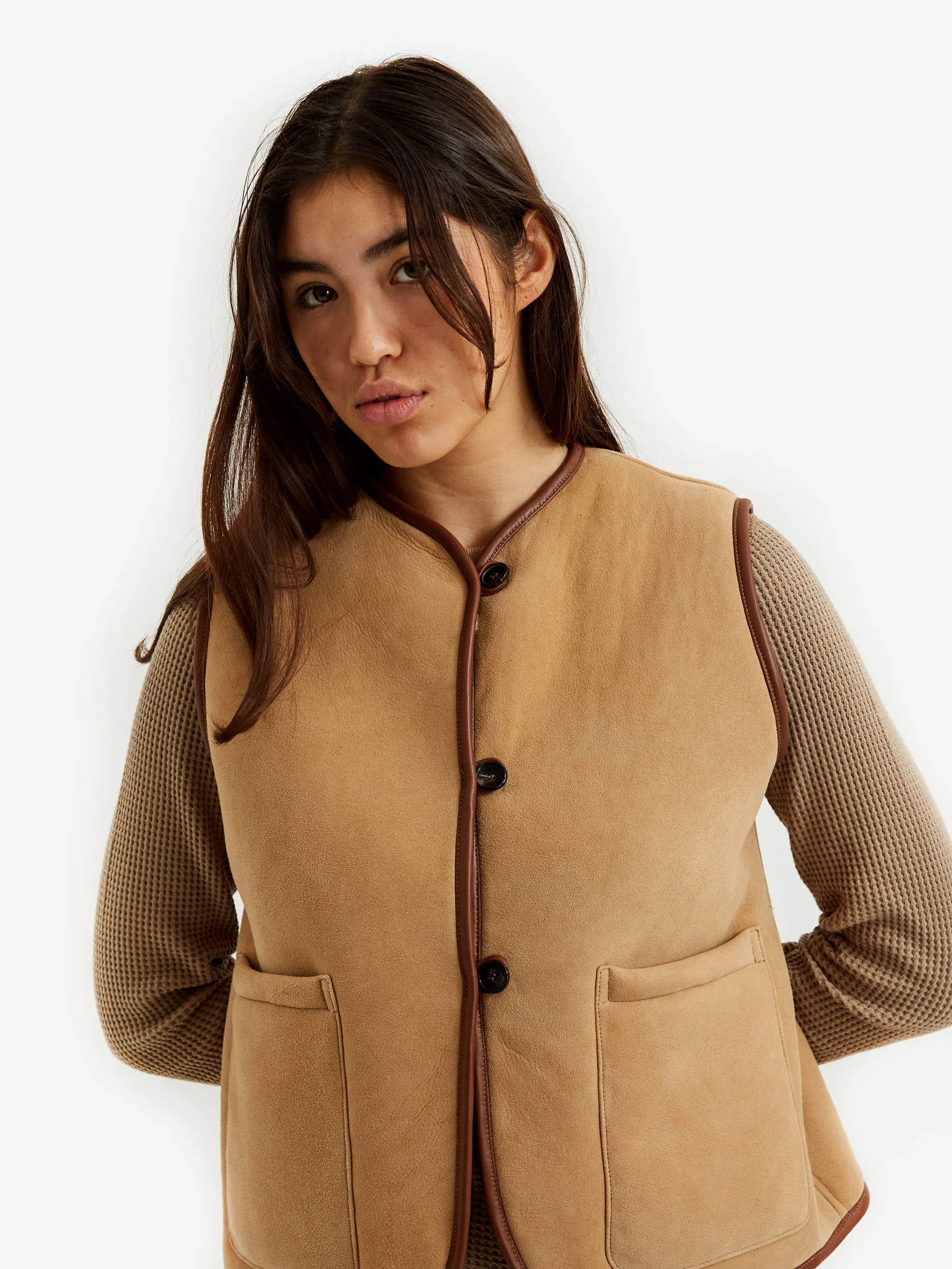 Cawley Ella Sheepskin Vest - Honey White/Tan - Image 8