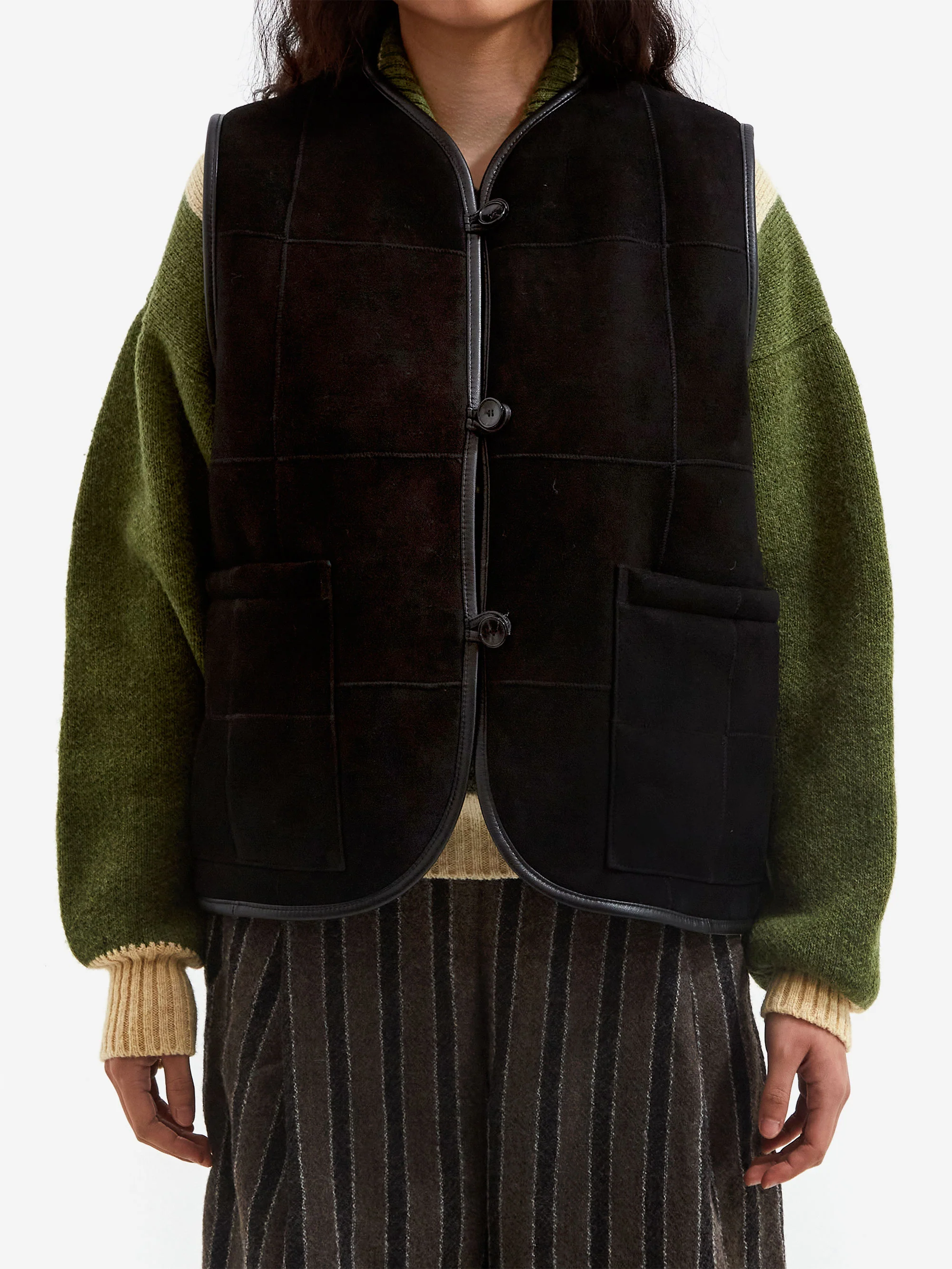 Cawley Suede Check Ella Vest - Black - Image 2