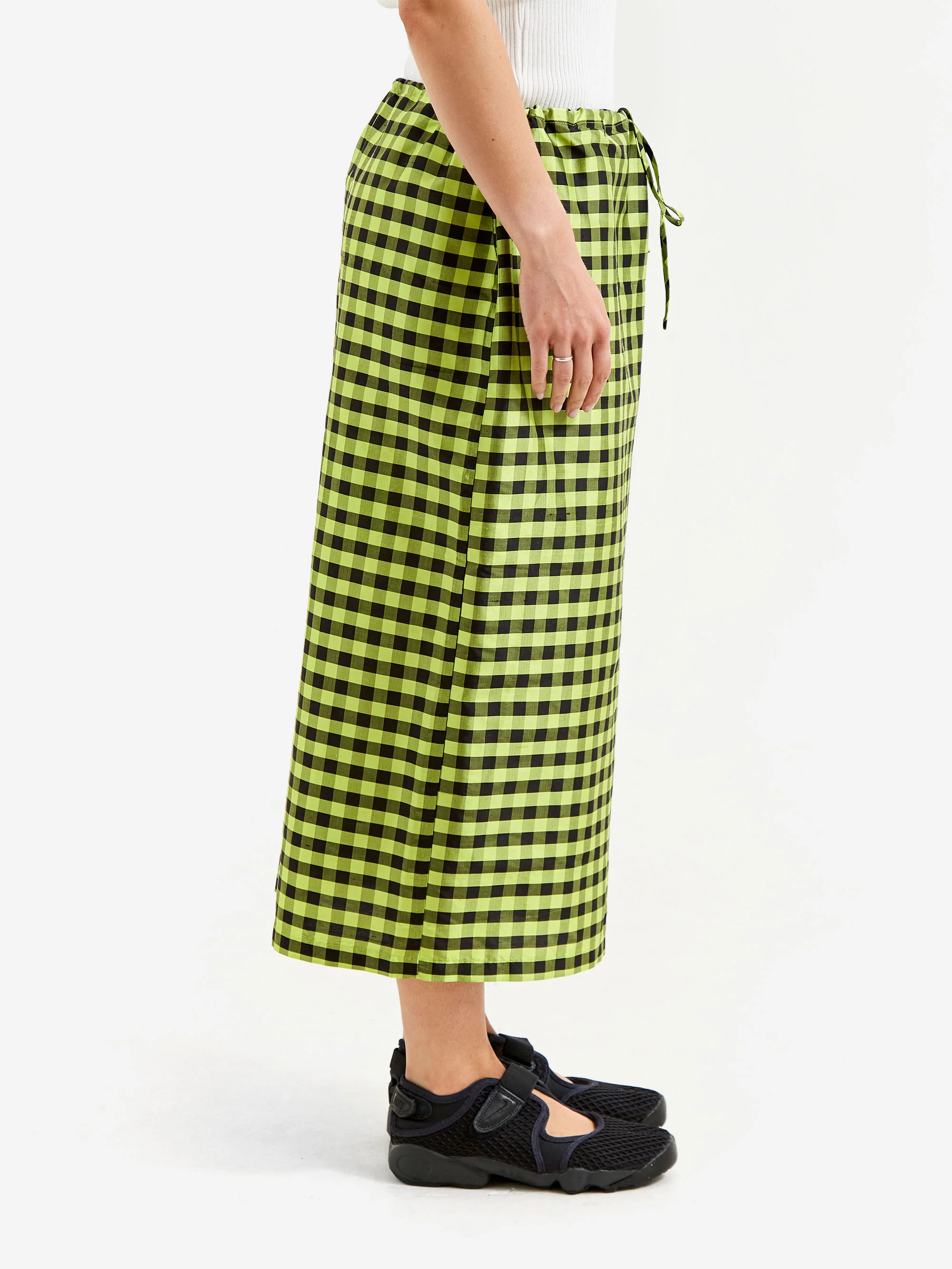 Coming Of Age Drawstring Maxi Skirt - Gingham Lime/Black - Image 2