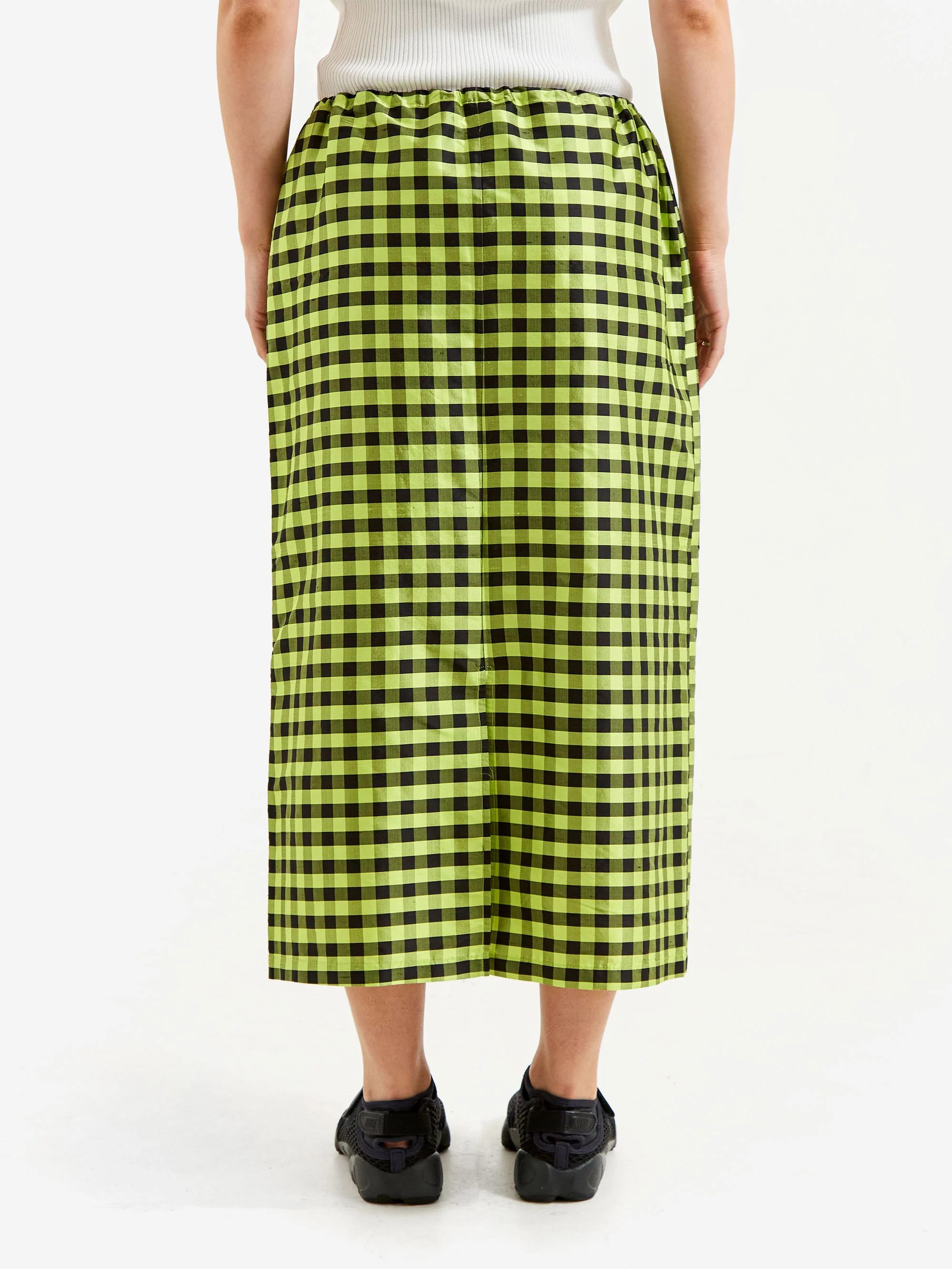 Coming Of Age Drawstring Maxi Skirt - Gingham Lime/Black - Image 3