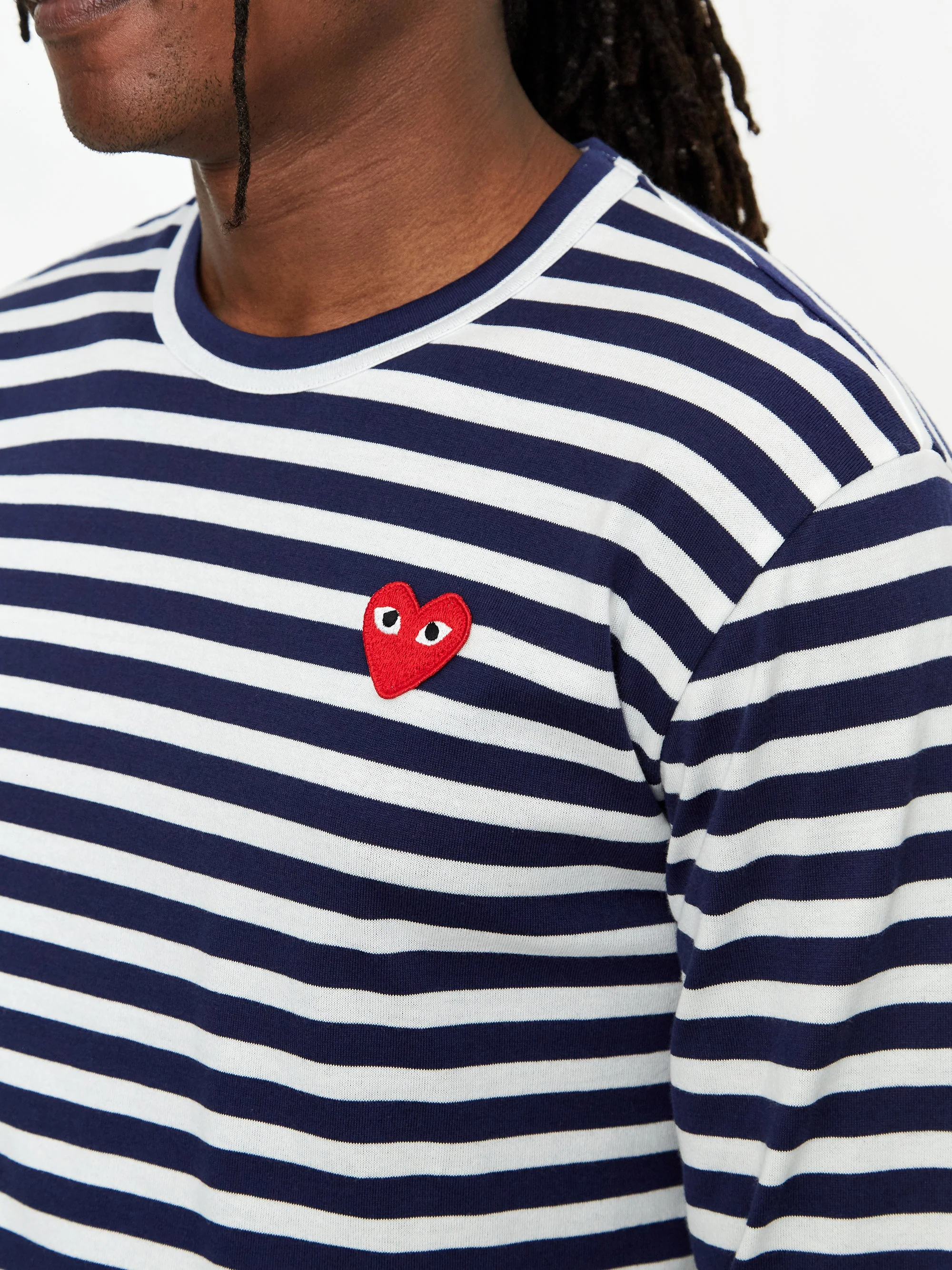 Comme des Garcons Play Striped Red Heart Long Sleeve T-Shirt - Navy/White - Image 6