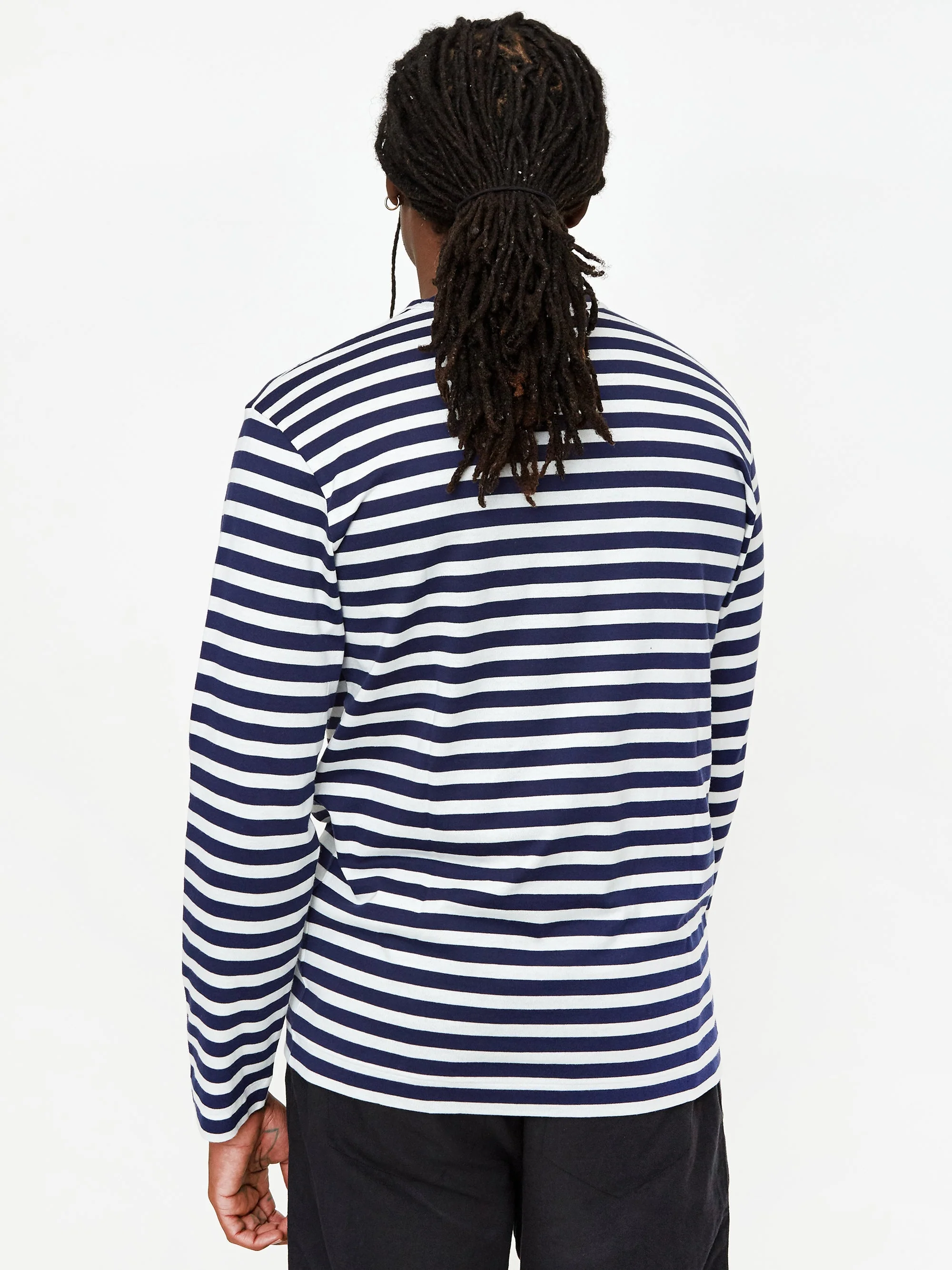 Comme des Garcons Play Striped Red Heart Long Sleeve T-Shirt - Navy/White - Image 7