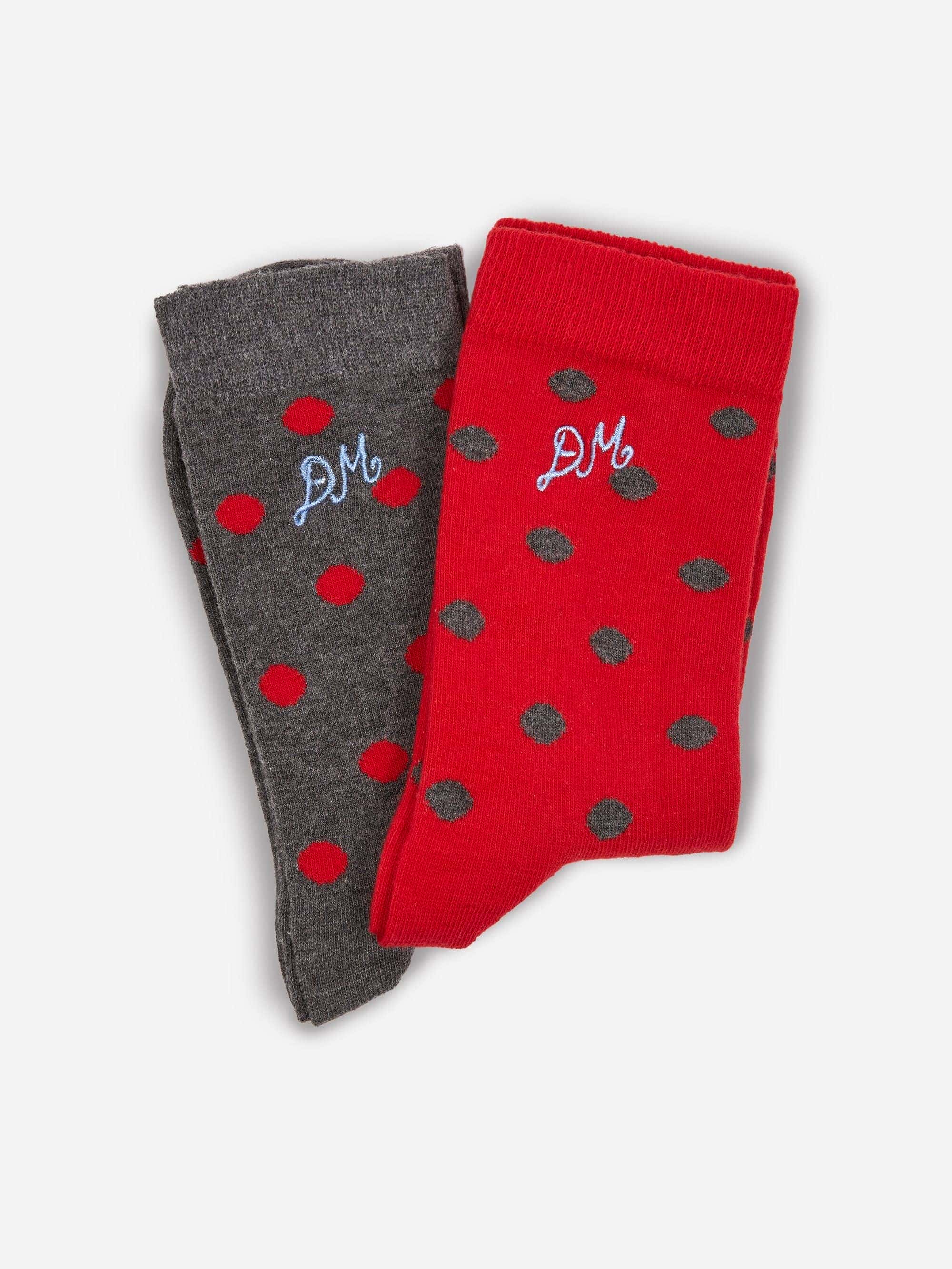 Damson Madder 2 Pack Socks - Red/Black Spot