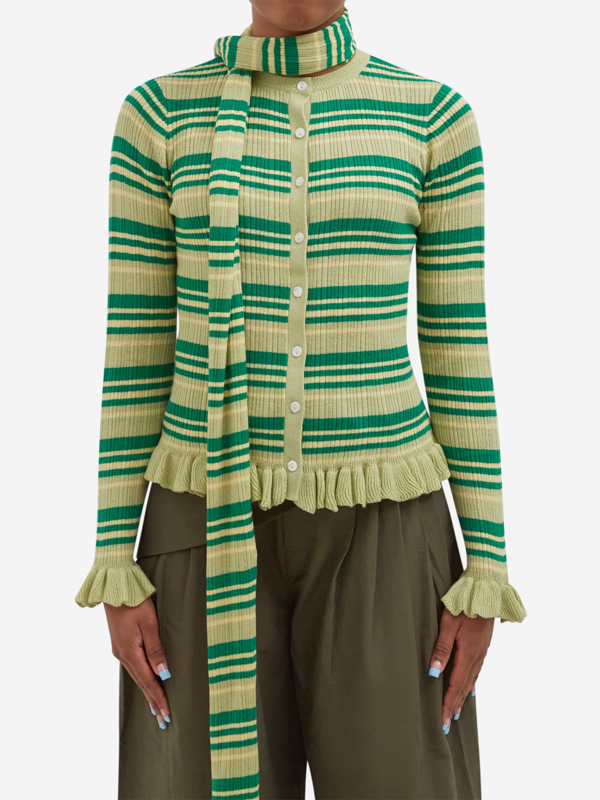 Damson Madder Anelis Cardigan- Green Stripe