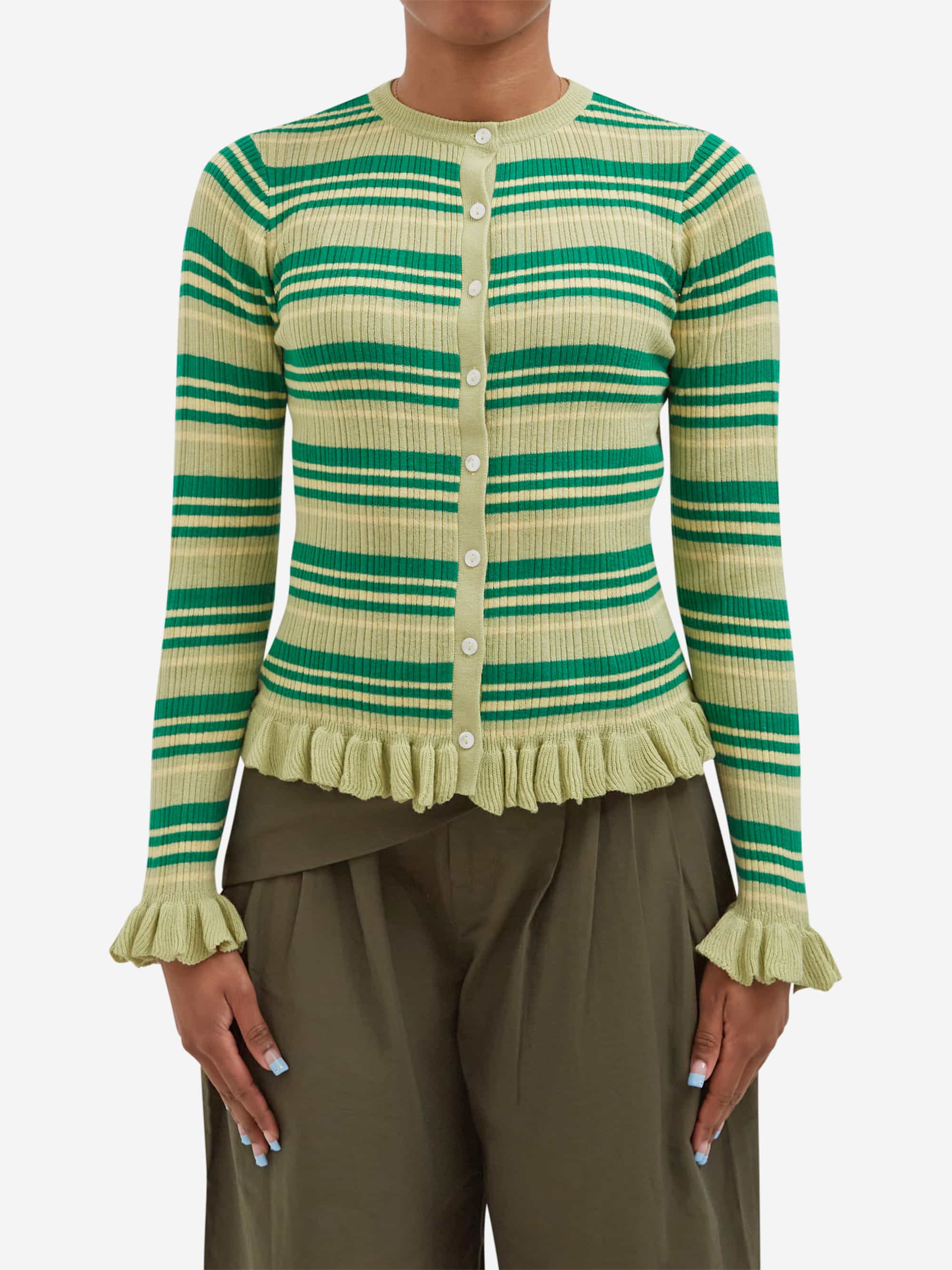 Damson Madder Anelis Cardigan- Green Stripe - Image 4