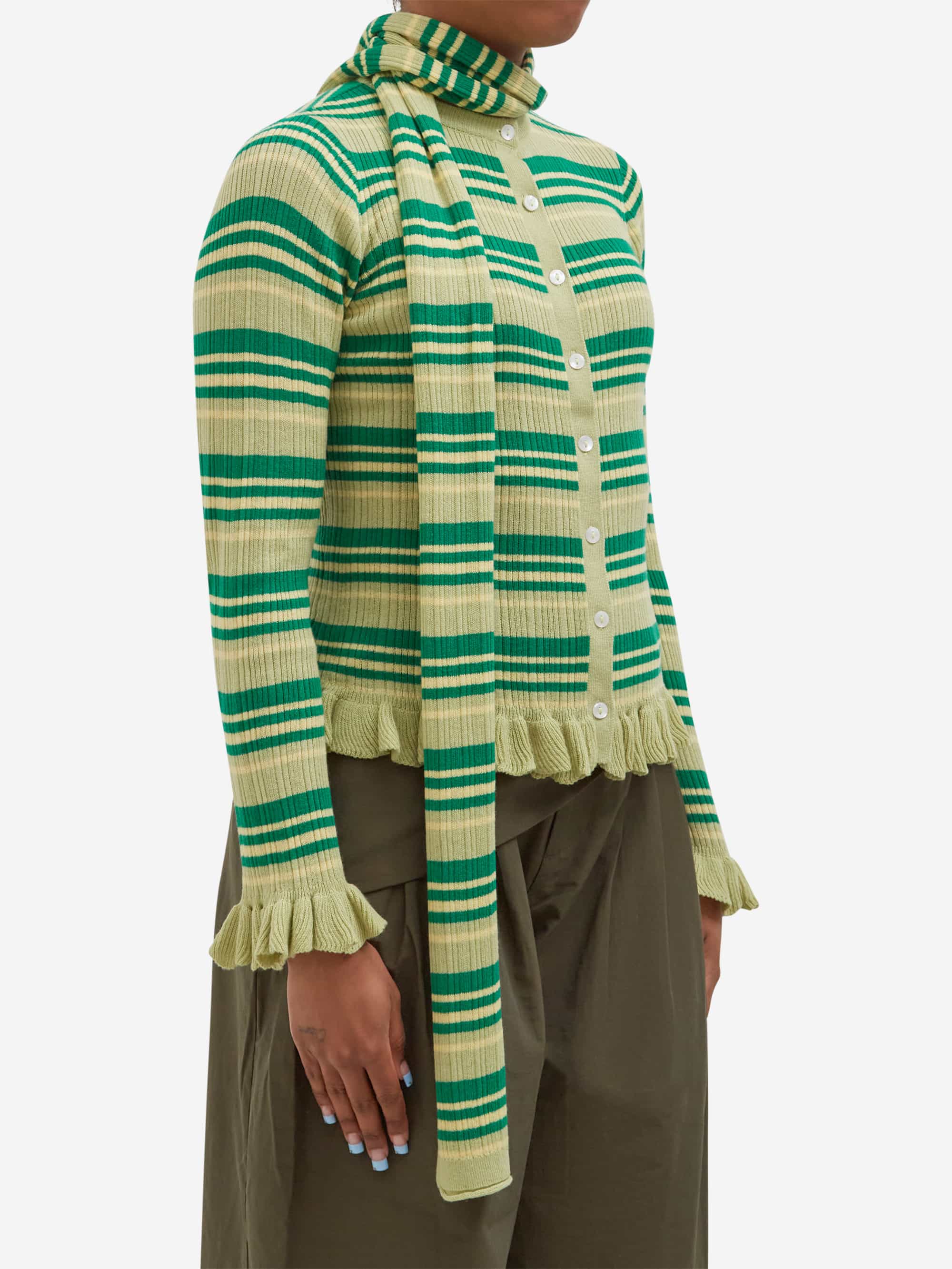 Damson Madder Anelis Cardigan- Green Stripe - Image 5