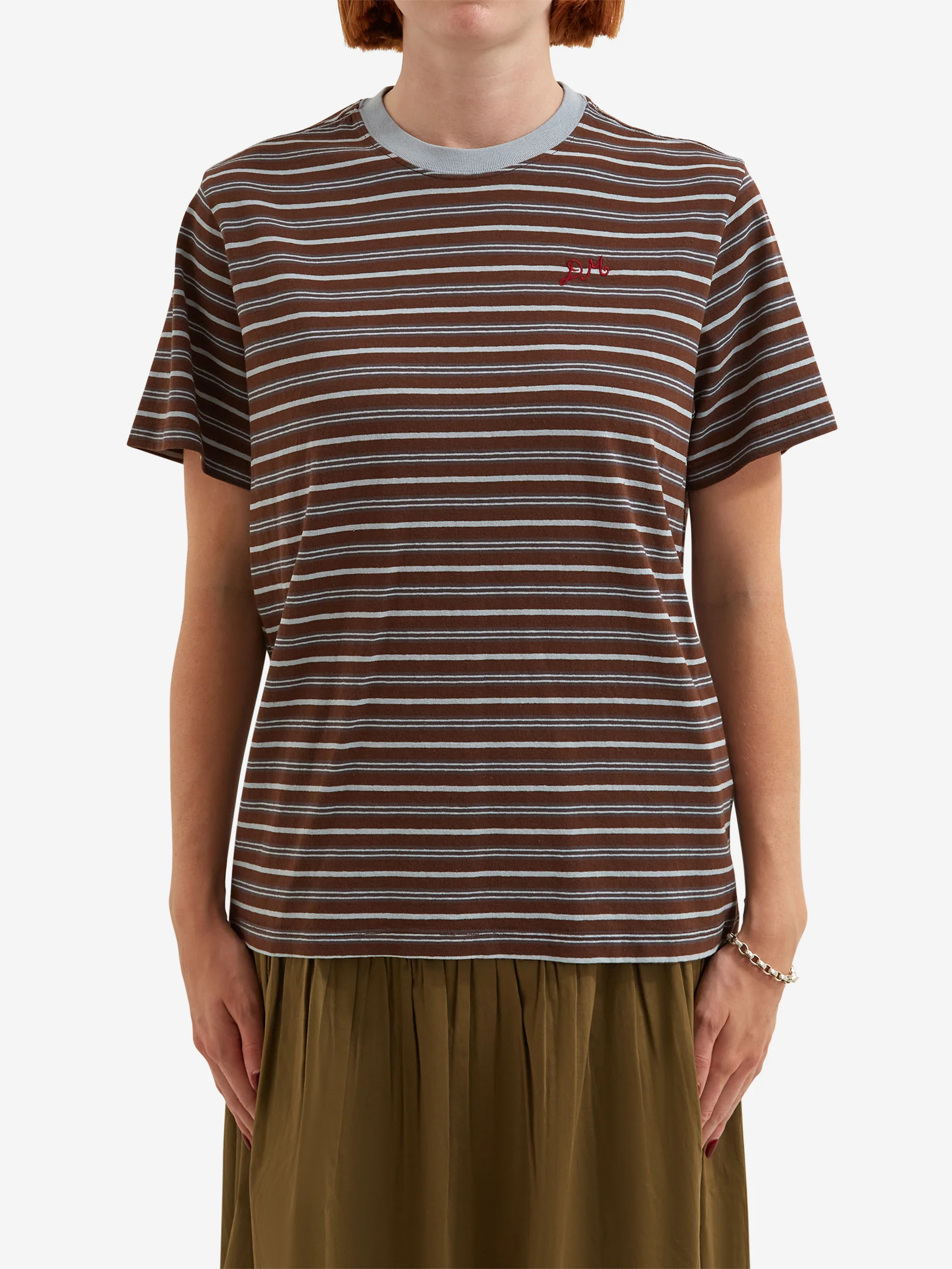 Damson Madder Ariel Relaxed SS Tee - Brown/Blue Stripe