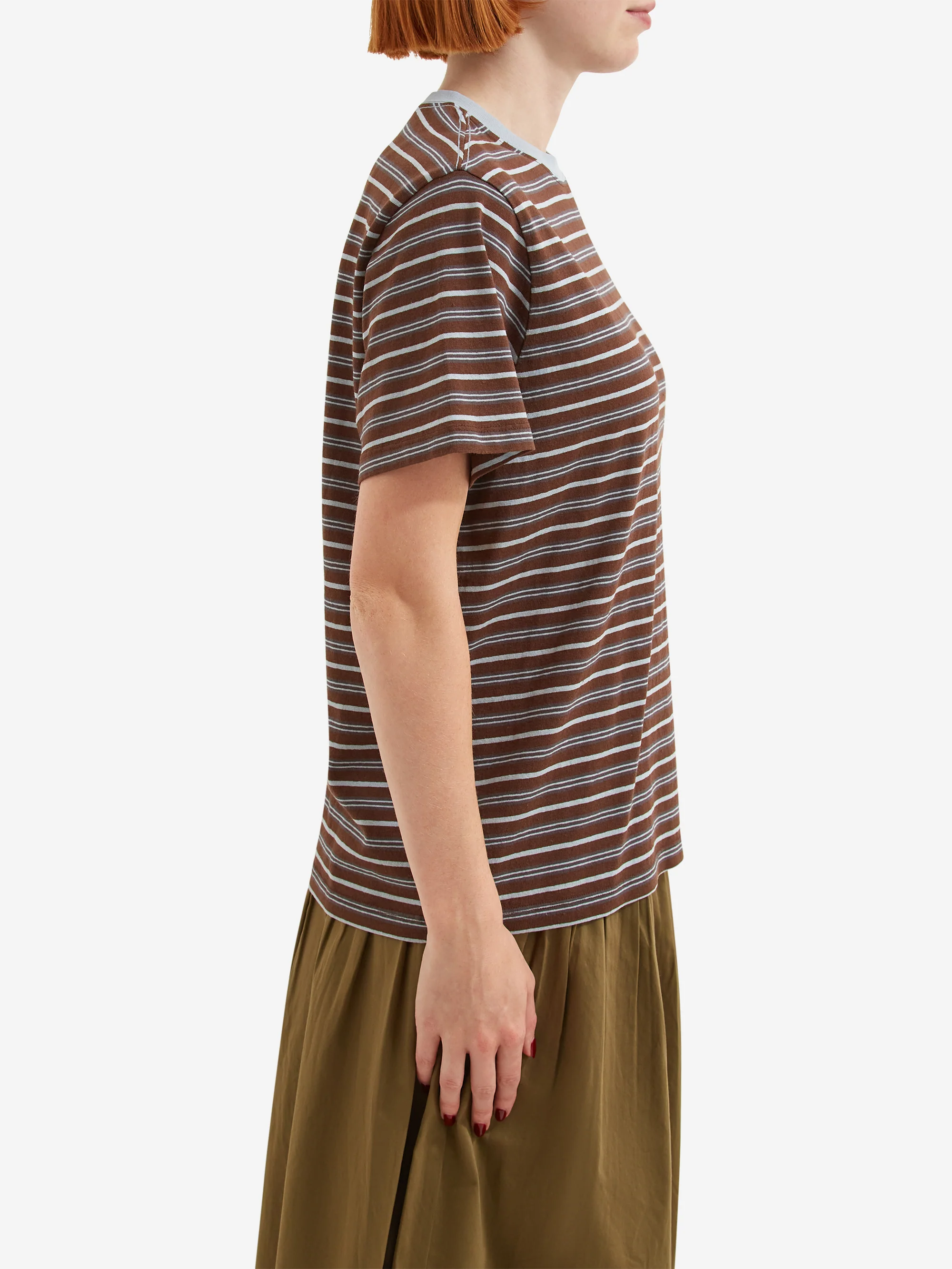 Damson Madder Ariel Relaxed SS Tee - Brown/Blue Stripe - Image 2