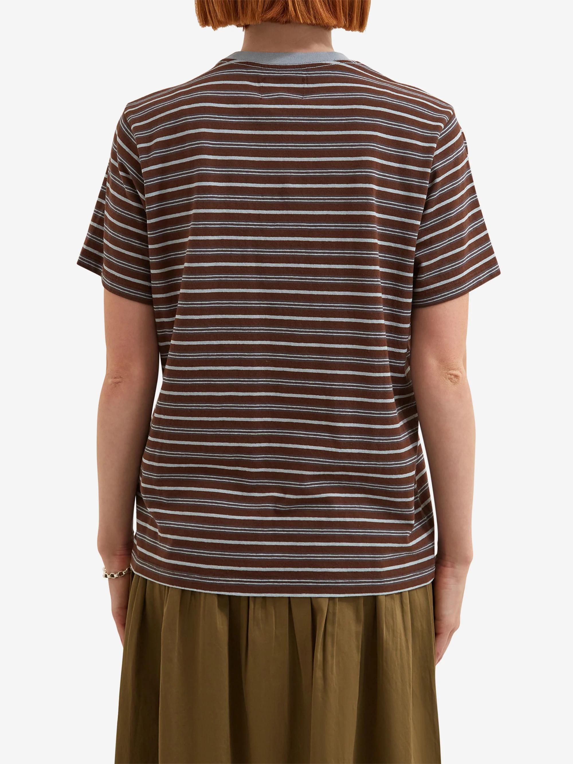 Damson Madder Ariel Relaxed SS Tee - Brown/Blue Stripe - Image 3