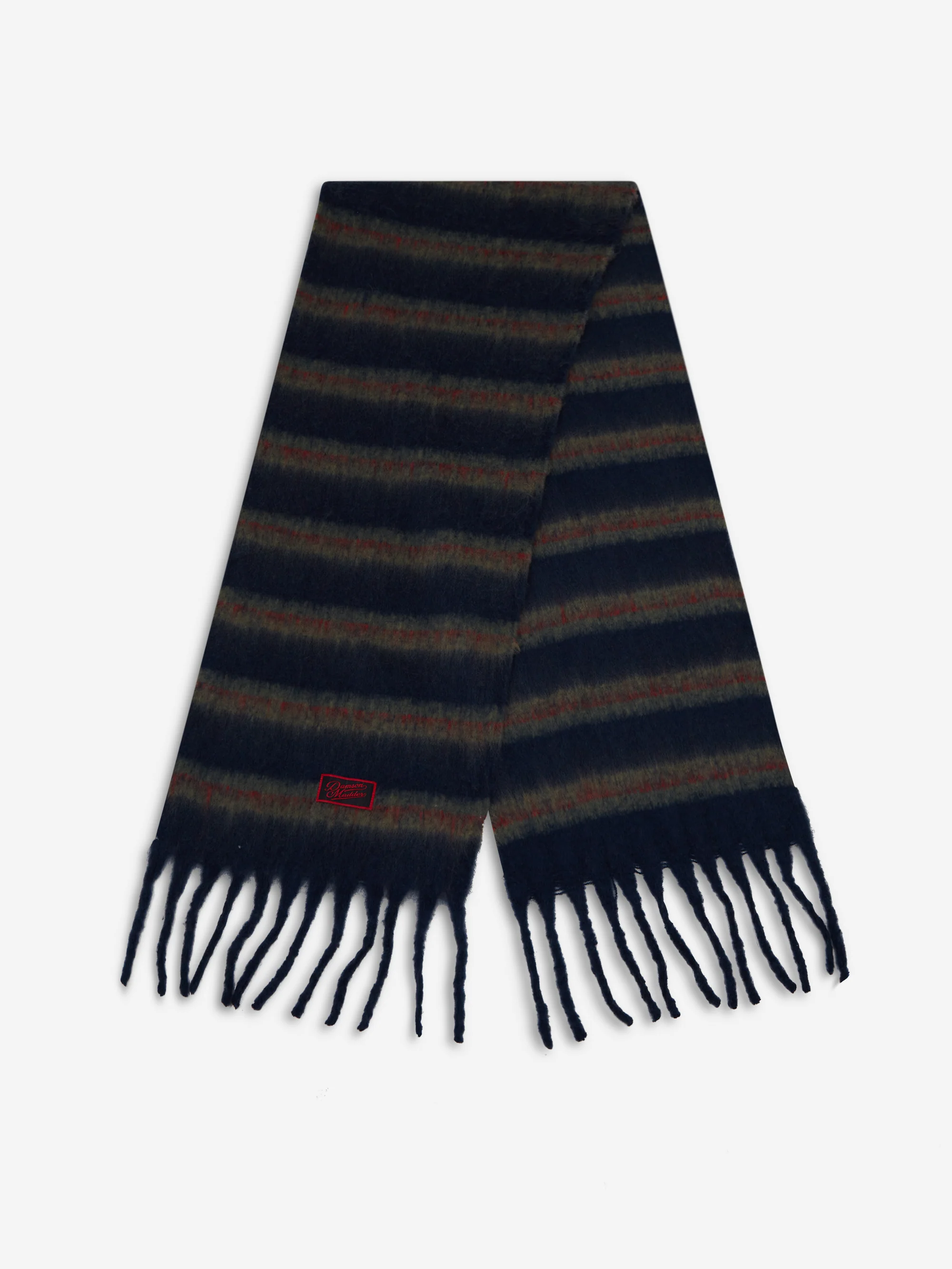 Damson Madder Brushed Oversized Scarf - Choc/Blue Stripe