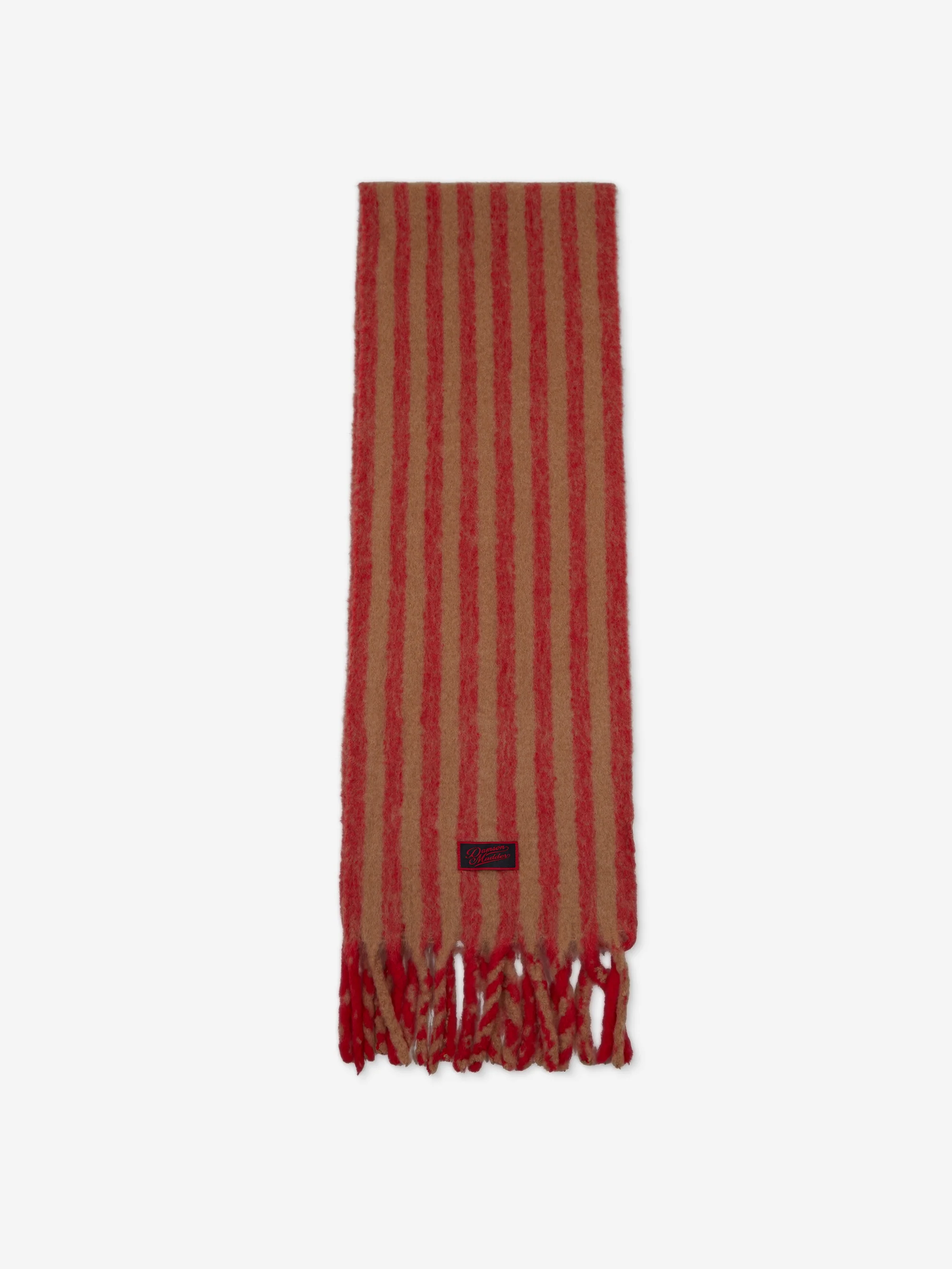 Damson Madder Brushed Oversized Scarf - Red/Tan Stripe - Image 2