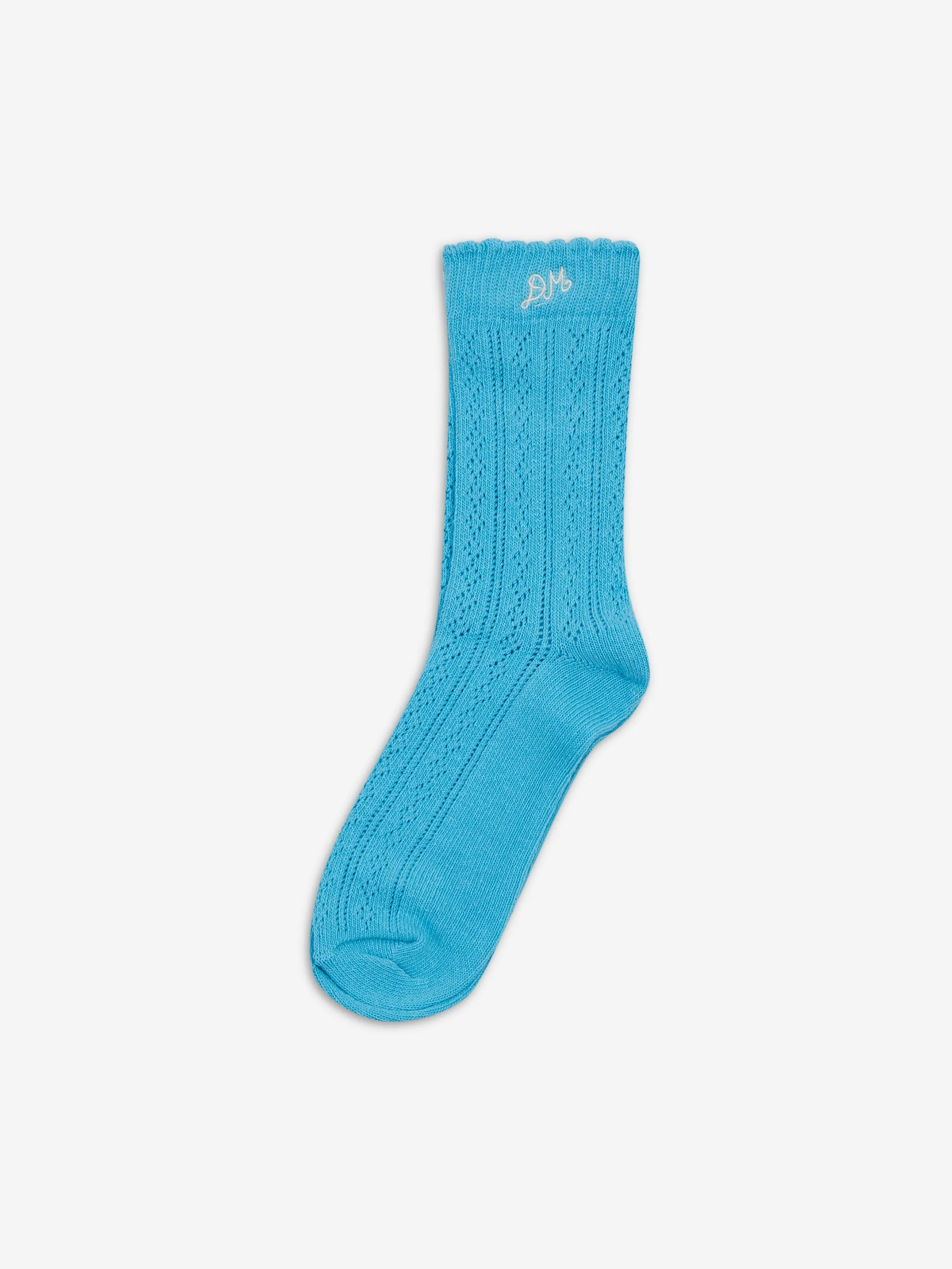 Damson Madder Calf Length 2 Pack Pointelle Socks- Celery & Aqua - Image 3