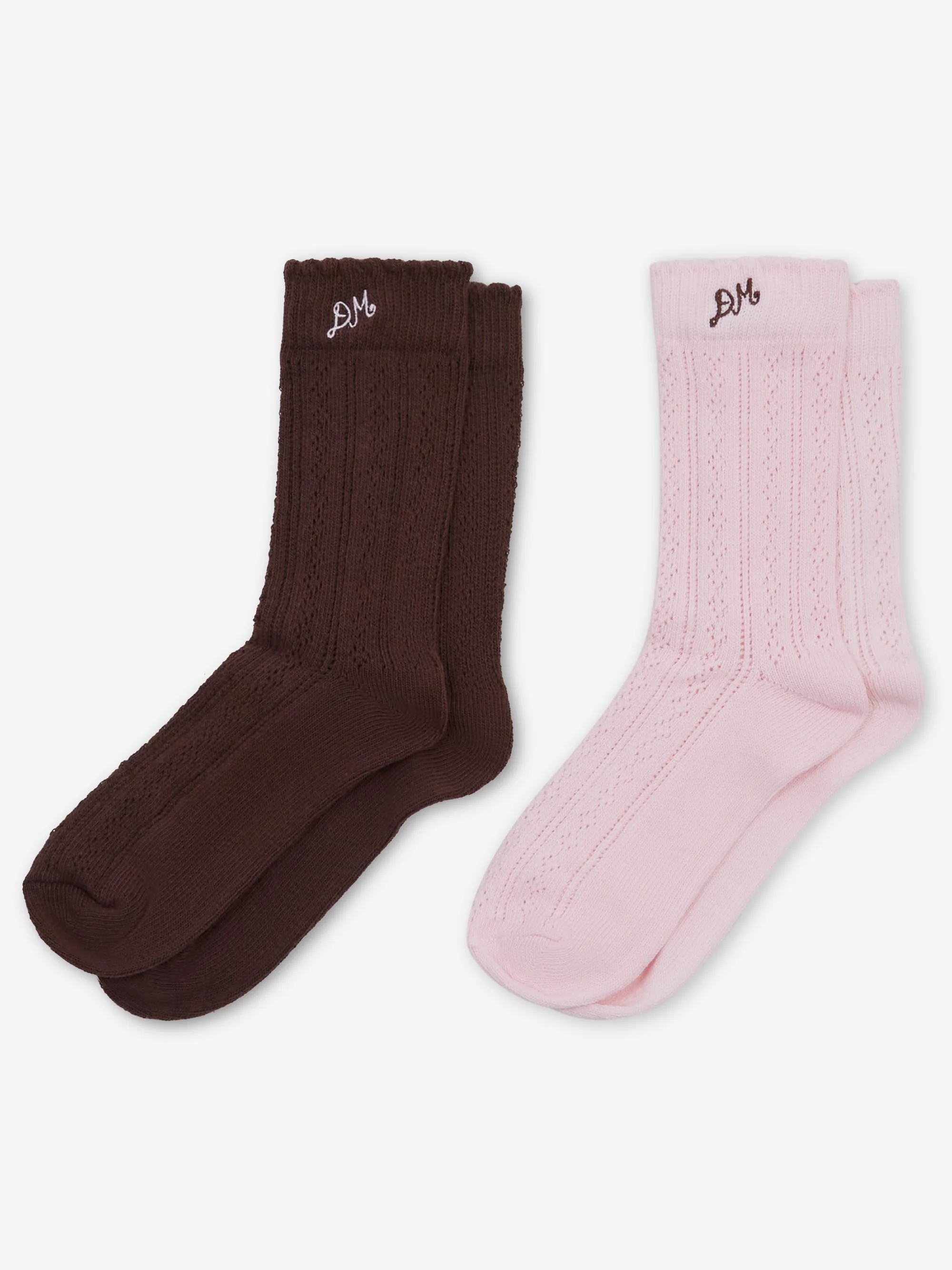 Damson Madder Calf Length 2 Pack Pointelle Socks - Choc & Purple