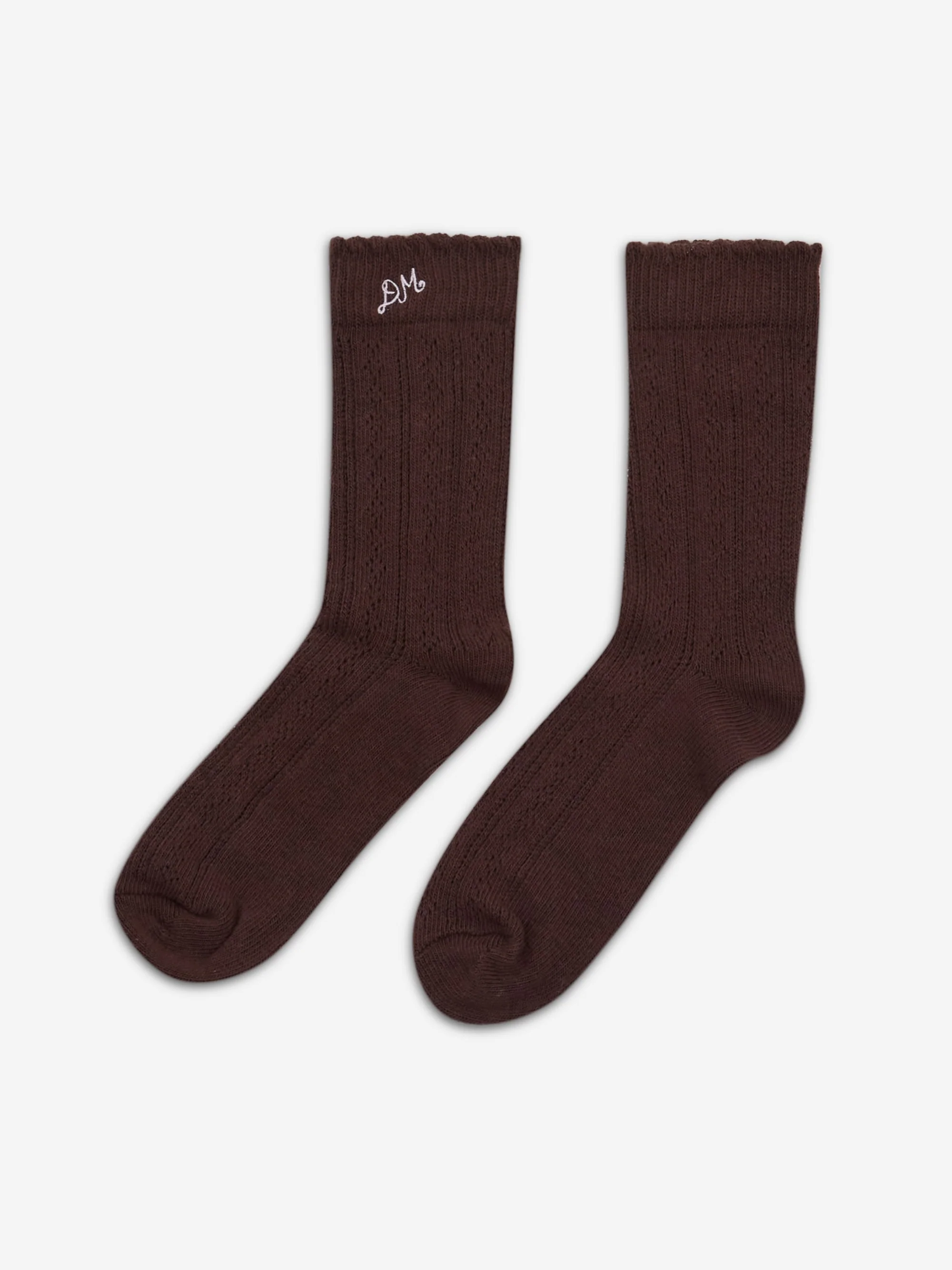 Damson Madder Calf Length 2 Pack Pointelle Socks - Choc & Purple - Image 2