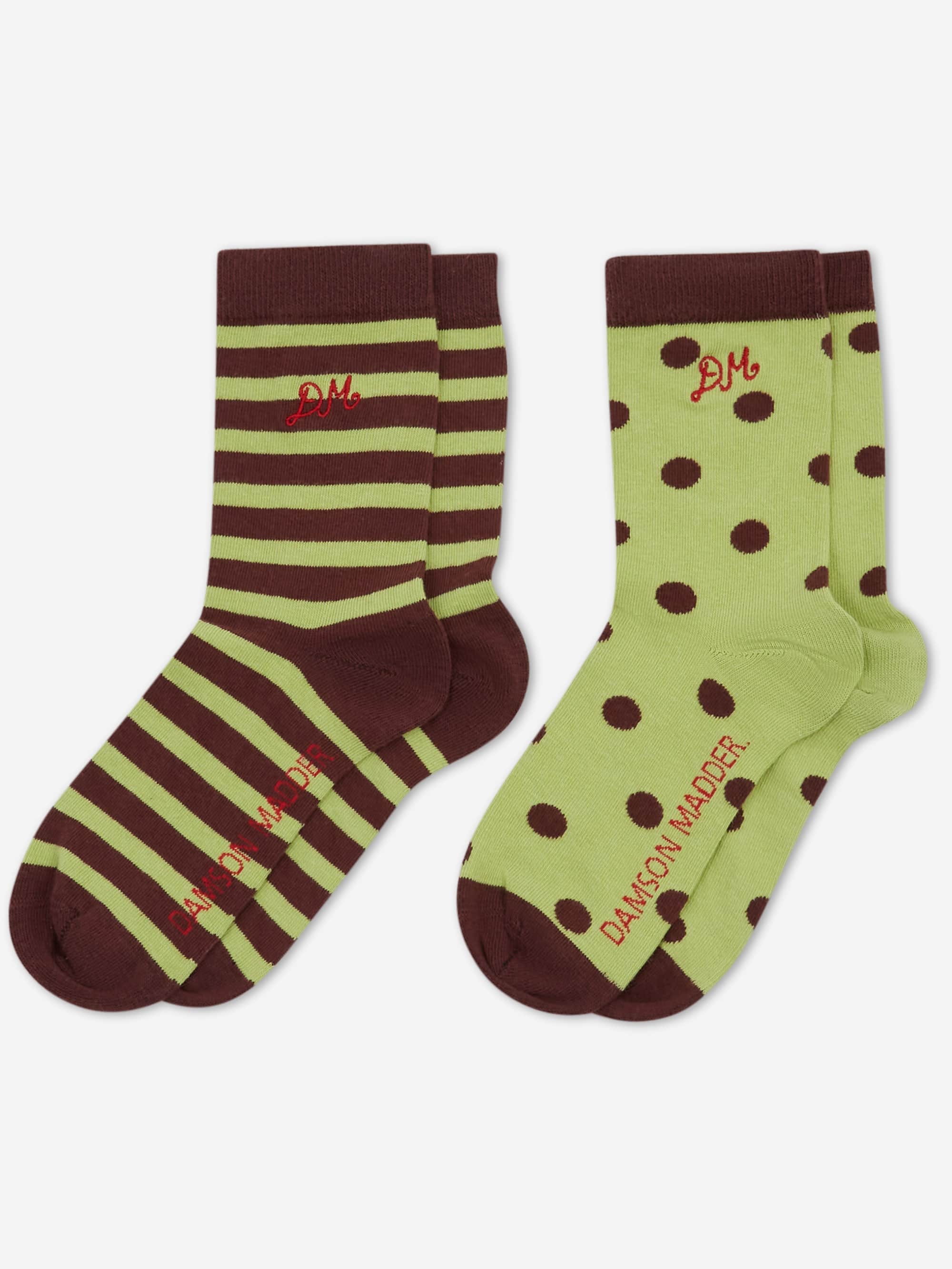 Damson Madder Calf Length 2 Pack Socks - Choc & Avocado