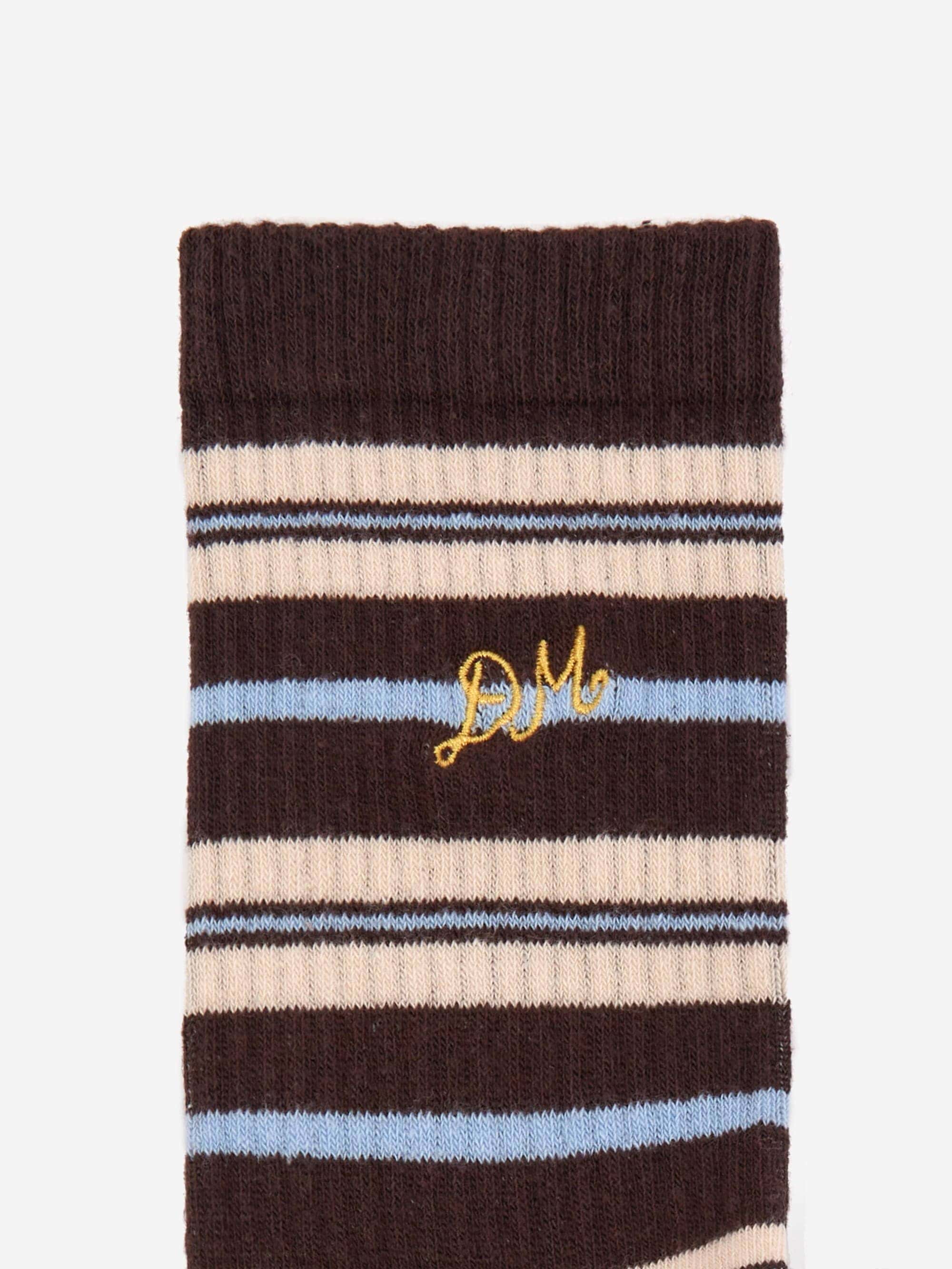 Damson Madder Calf Length Socks - Brown Stripe - Image 2