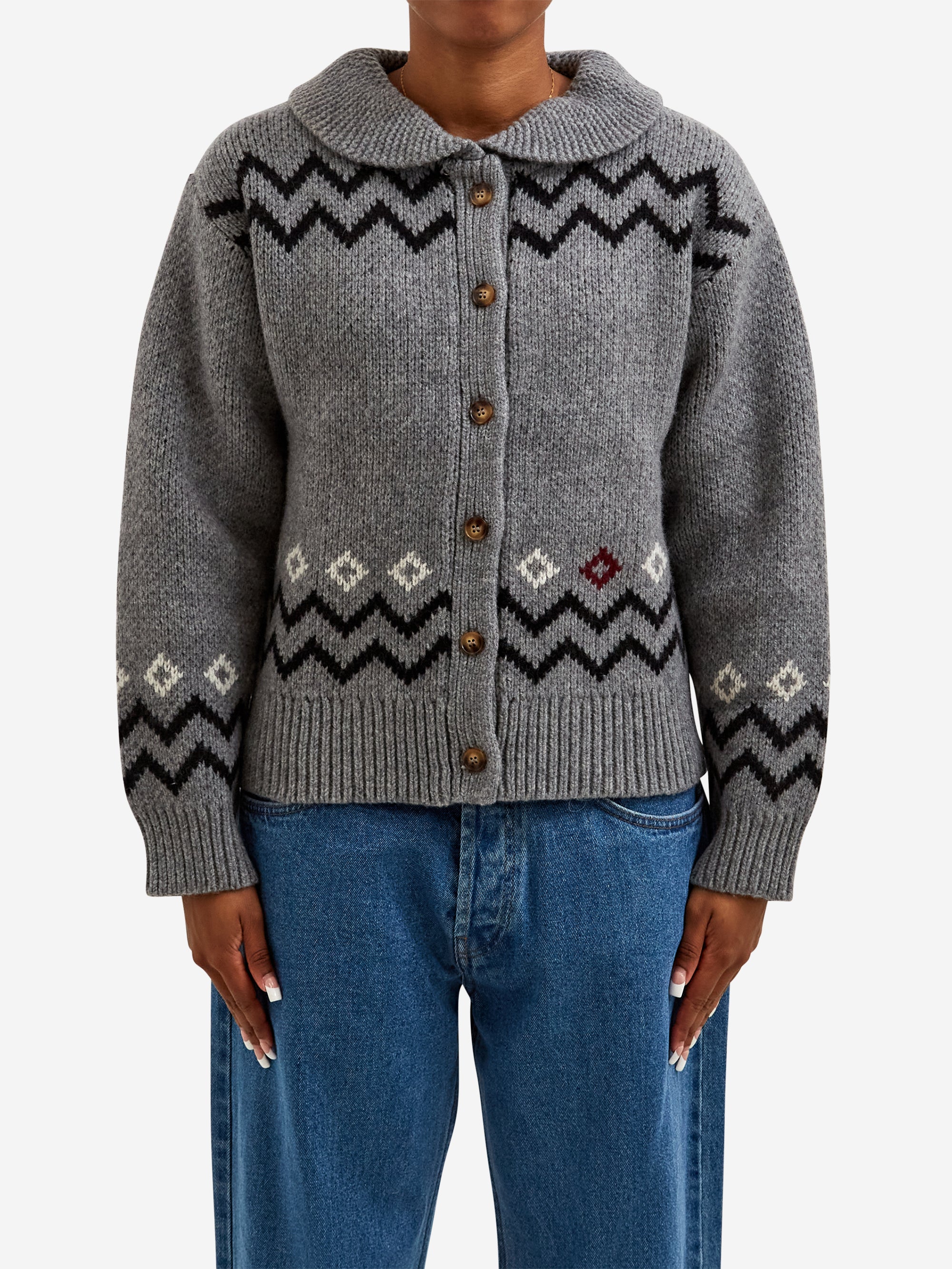 Damson Madder Cecily Collar Cardigan - Bunny Intarsia