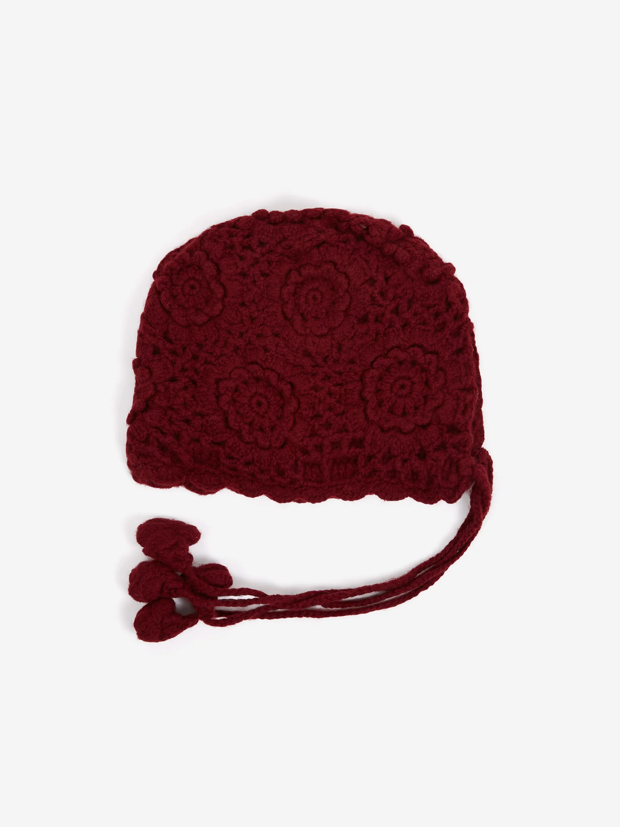 Damson Madder Crochet Bonnet - Burgundy - Image 3
