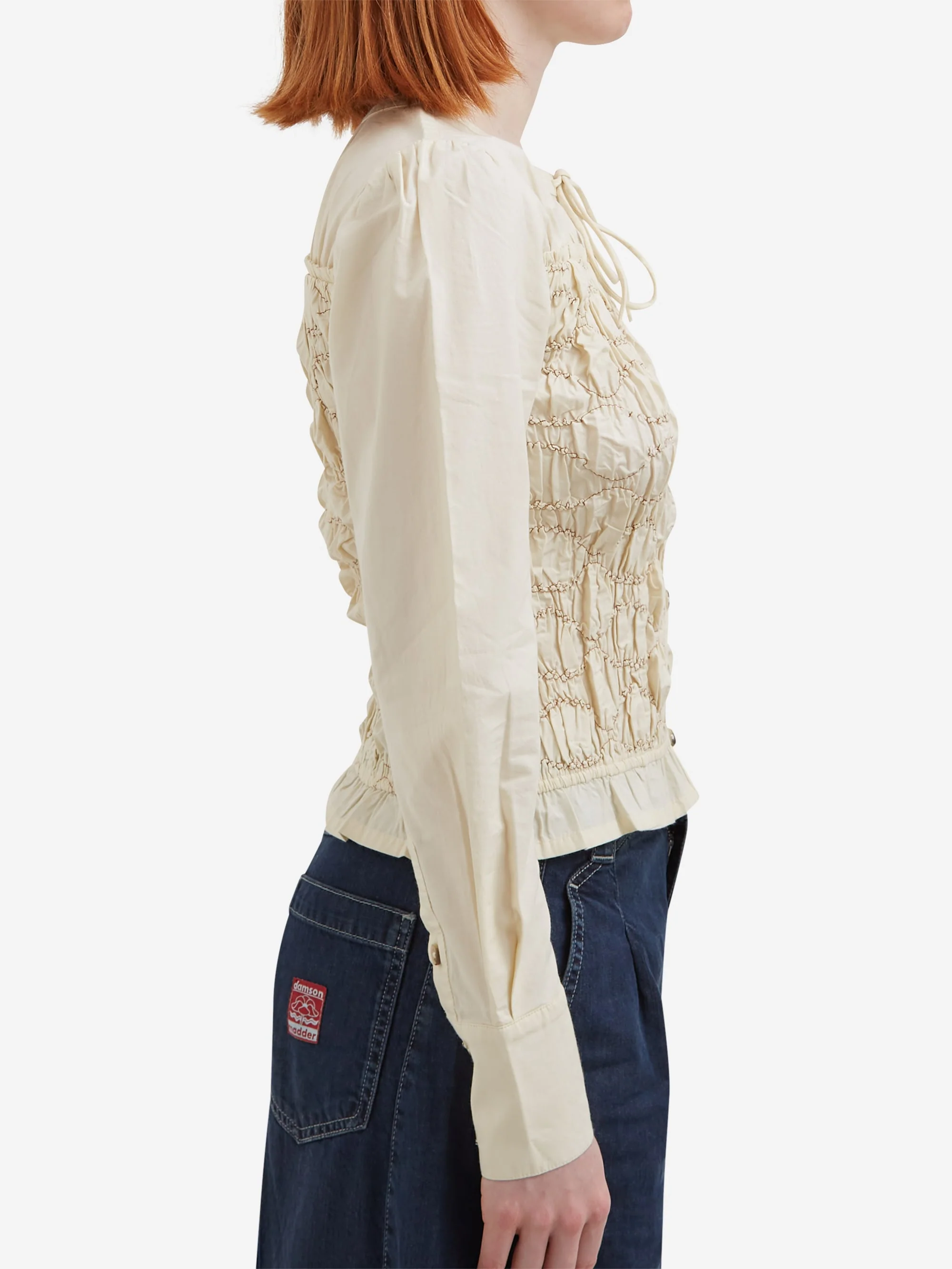 Damson Madder Elliana Smocked Cardigan - Butter - Image 2