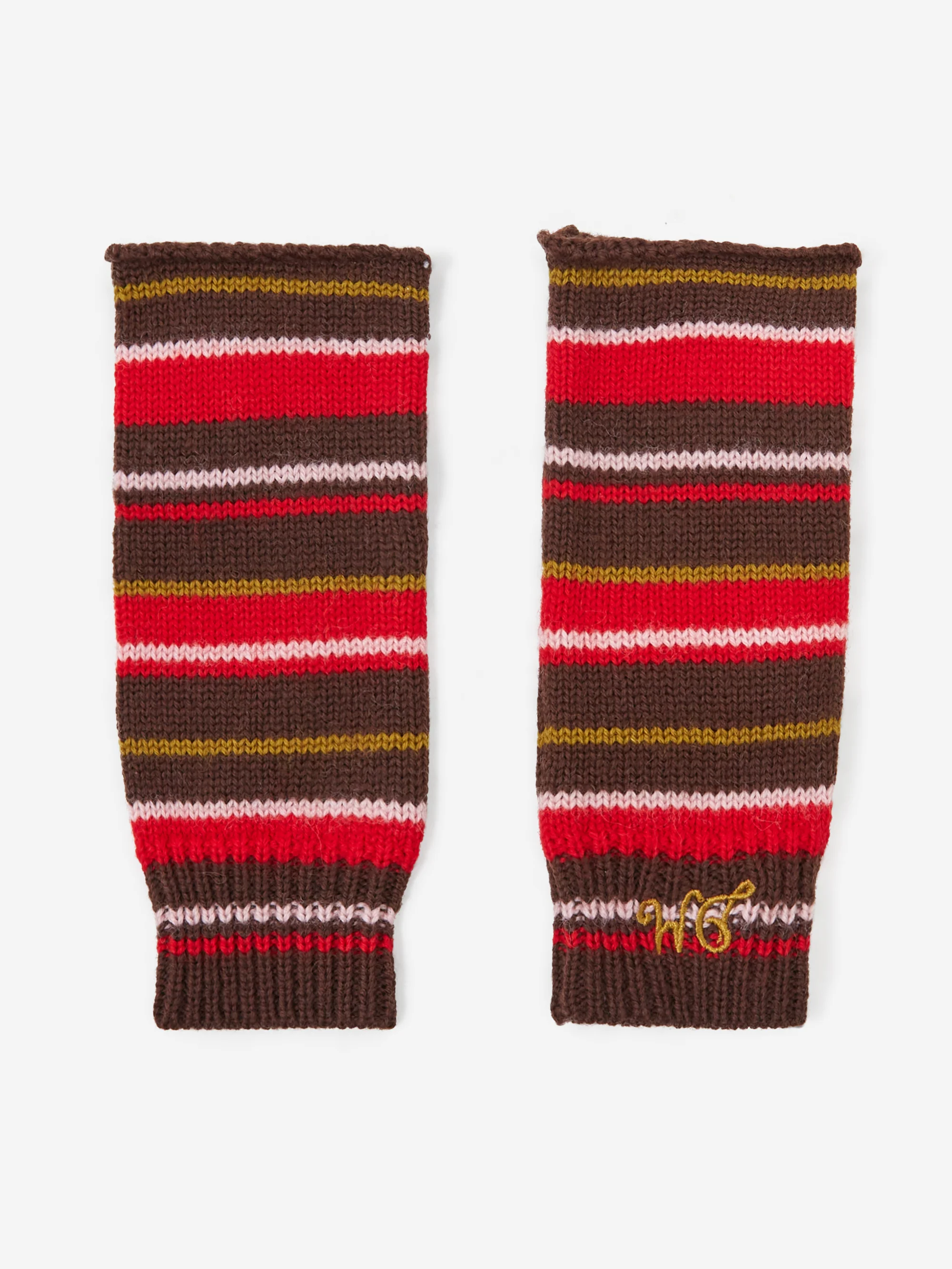 Damson Madder Fingerless Mittens - Choc/Multi Stripe - Image 2