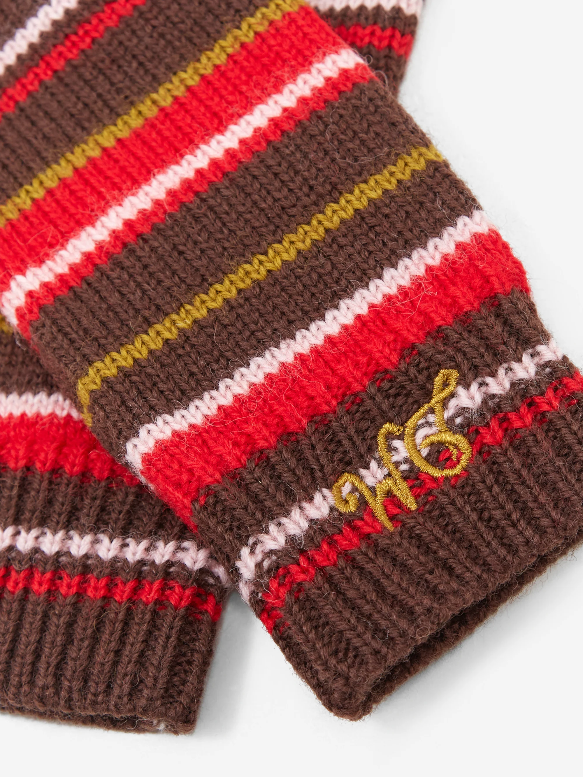 Damson Madder Fingerless Mittens - Choc/Multi Stripe - Image 3